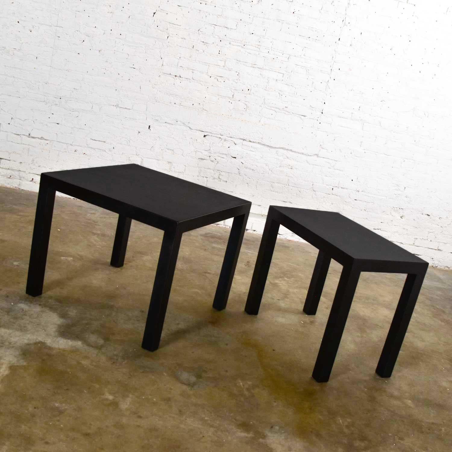 Mid-Century Modern Black Painted Parsons Side Tables 1 Square 1 Rectangle, Pair In Good Condition In Topeka, KS