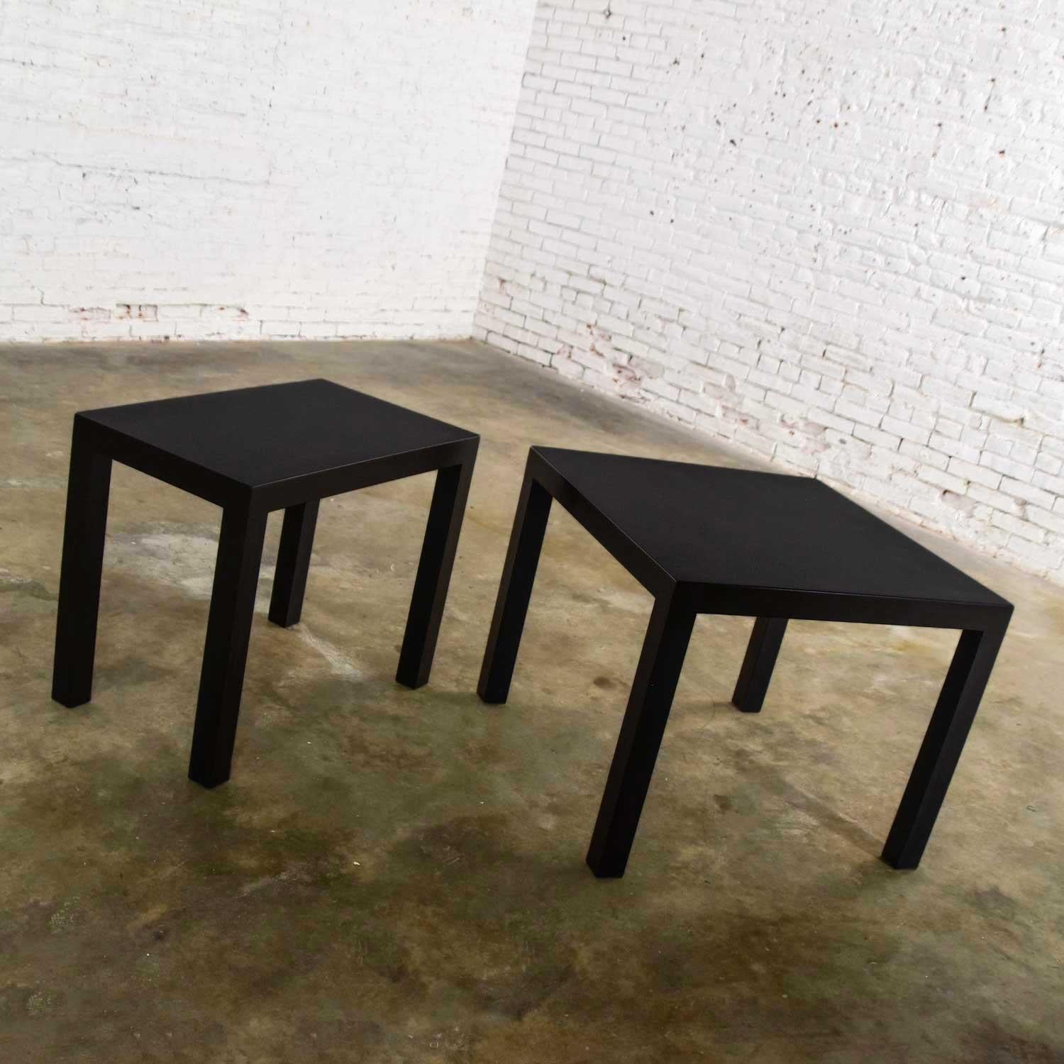 20th Century Mid-Century Modern Black Painted Parsons Side Tables 1 Square 1 Rectangle, Pair