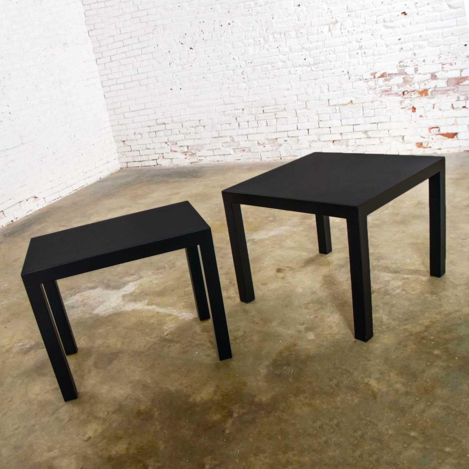 Wood Mid-Century Modern Black Painted Parsons Side Tables 1 Square 1 Rectangle, Pair