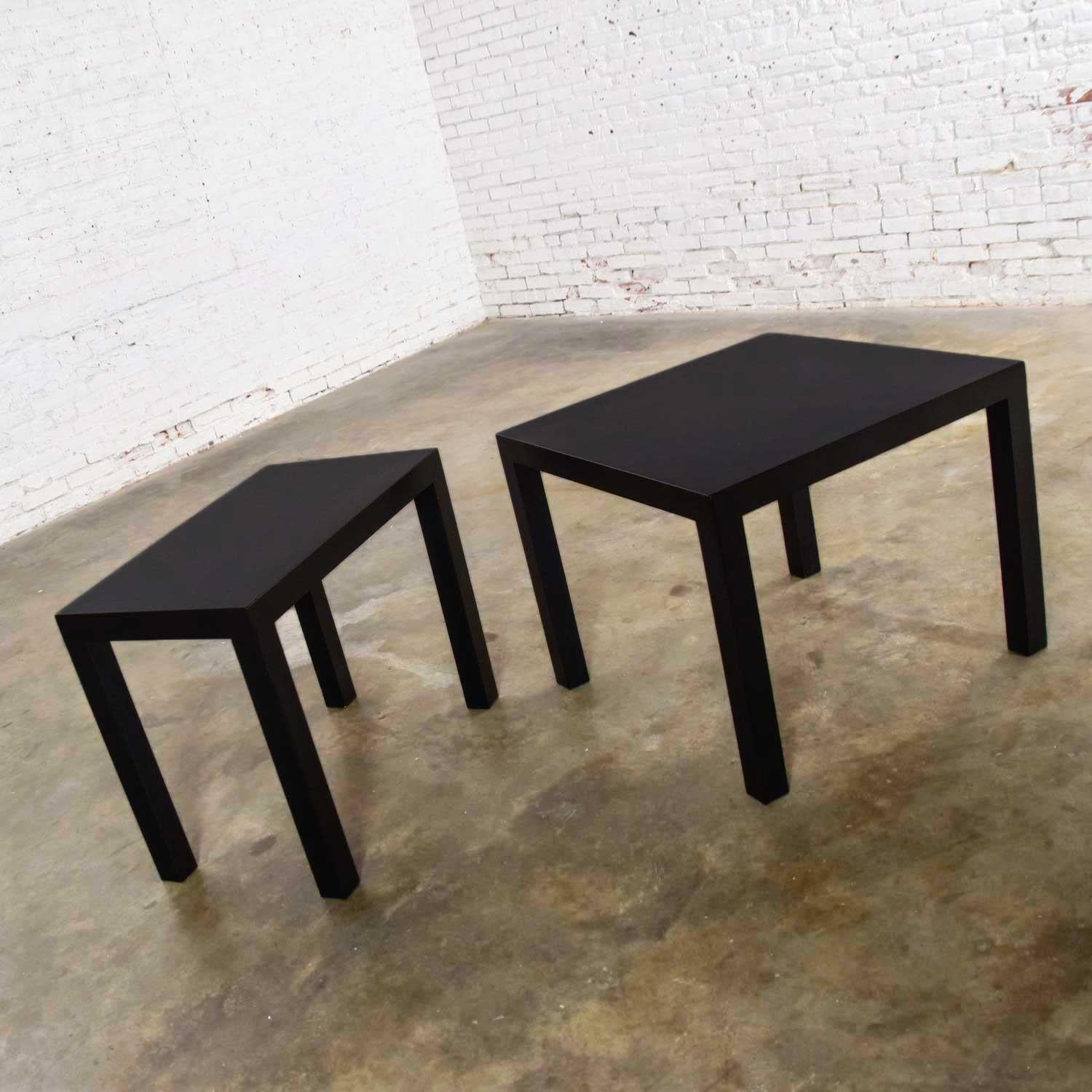 Mid-Century Modern Black Painted Parsons Side Tables 1 Square 1 Rectangle, Pair 1