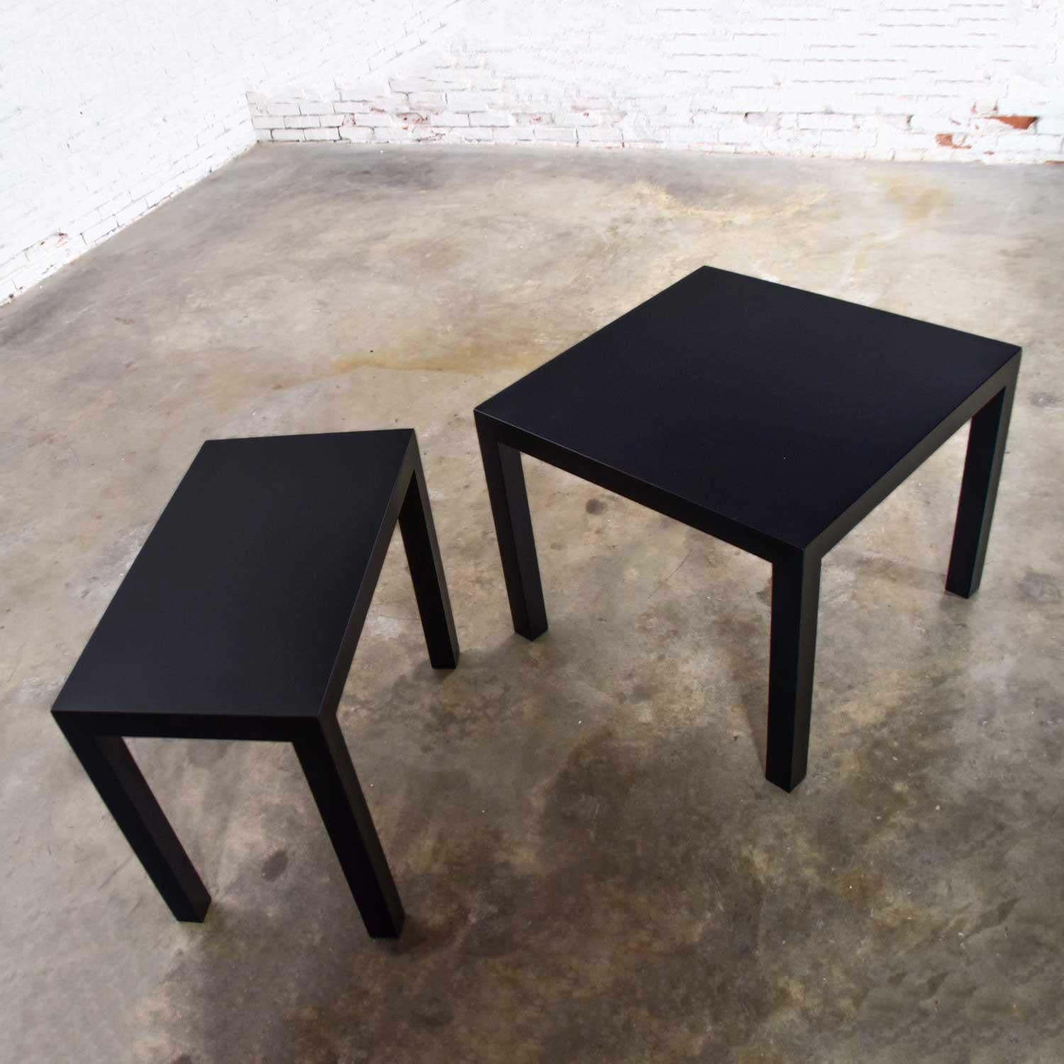 Mid-Century Modern Black Painted Parsons Side Tables 1 Square 1 Rectangle, Pair 2