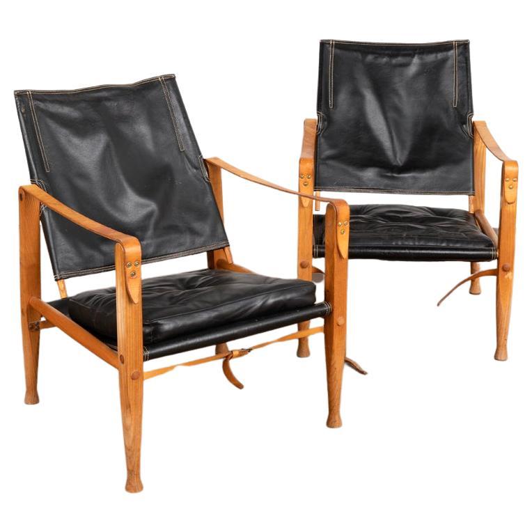 Pair, Mid-Century Modern Black Safari Chairs by Kaare Klint