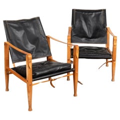Pair, Mid-Century Modern Black Safari Chairs by Kaare Klint