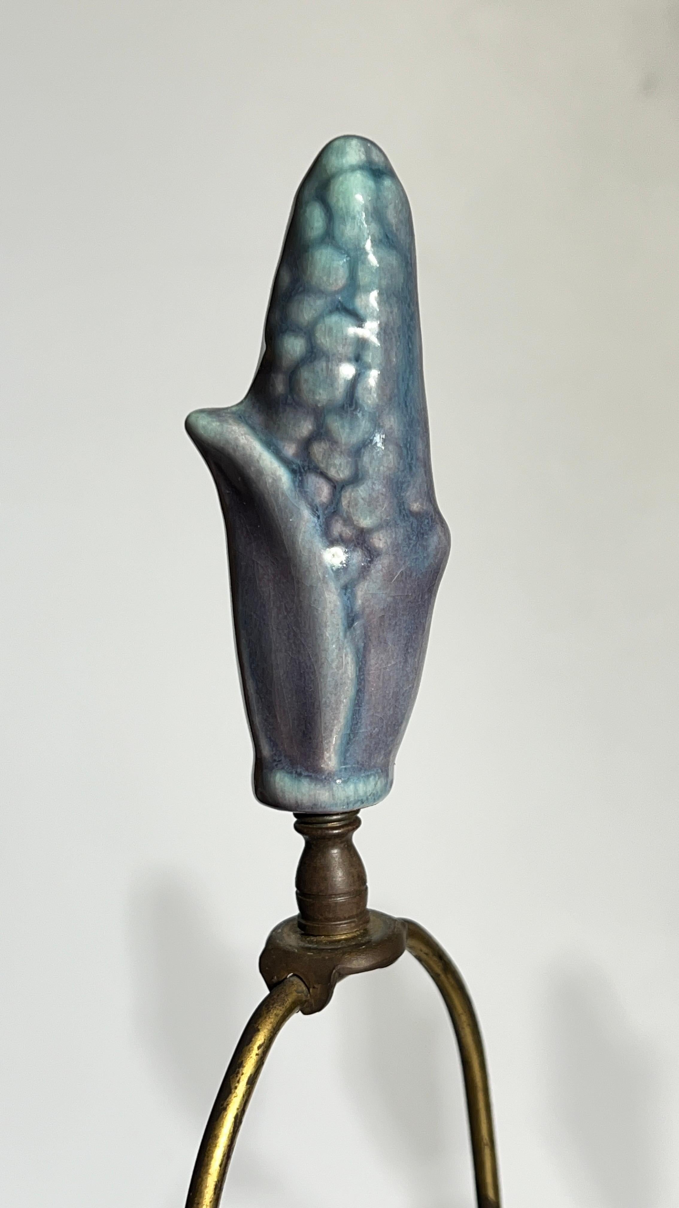 Pair Mid-Century Modern Blue Flambe Glazed Ceramic Table Lamps by Haeger 7