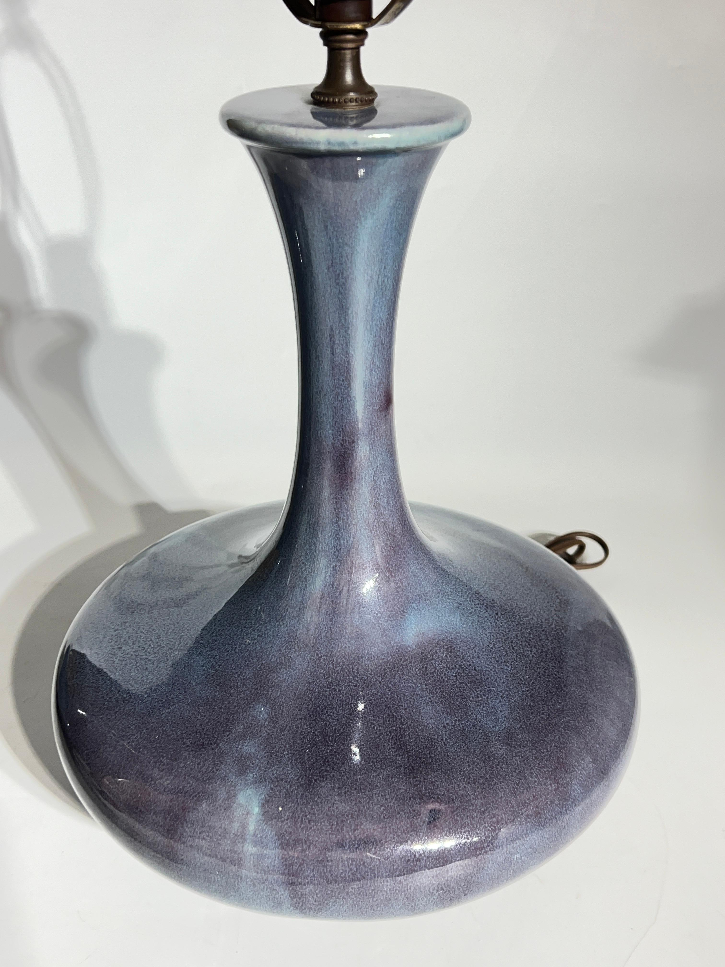Pair Mid-Century Modern Blue Flambe Glazed Ceramic Table Lamps by Haeger 10