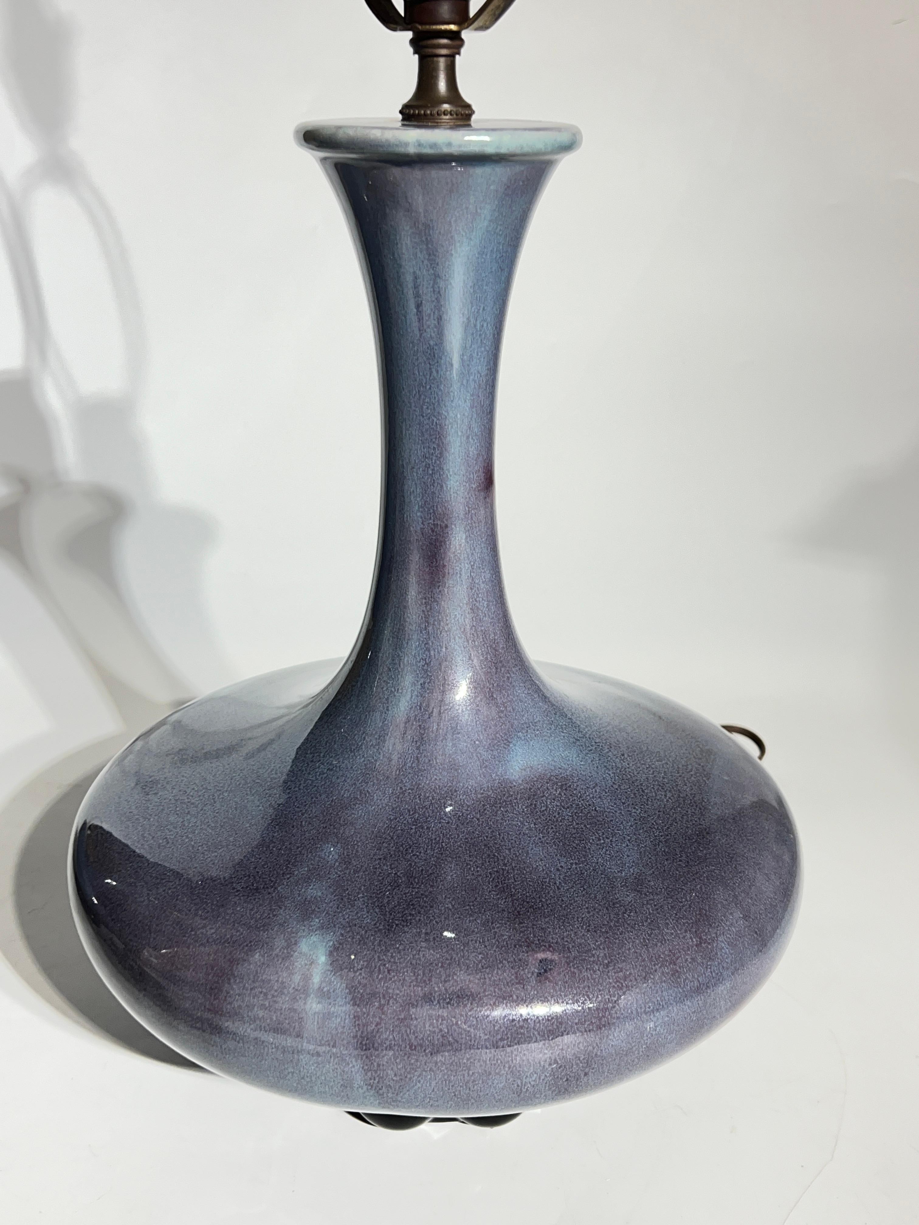 Pair Mid-Century Modern Blue Flambe Glazed Ceramic Table Lamps by Haeger 11