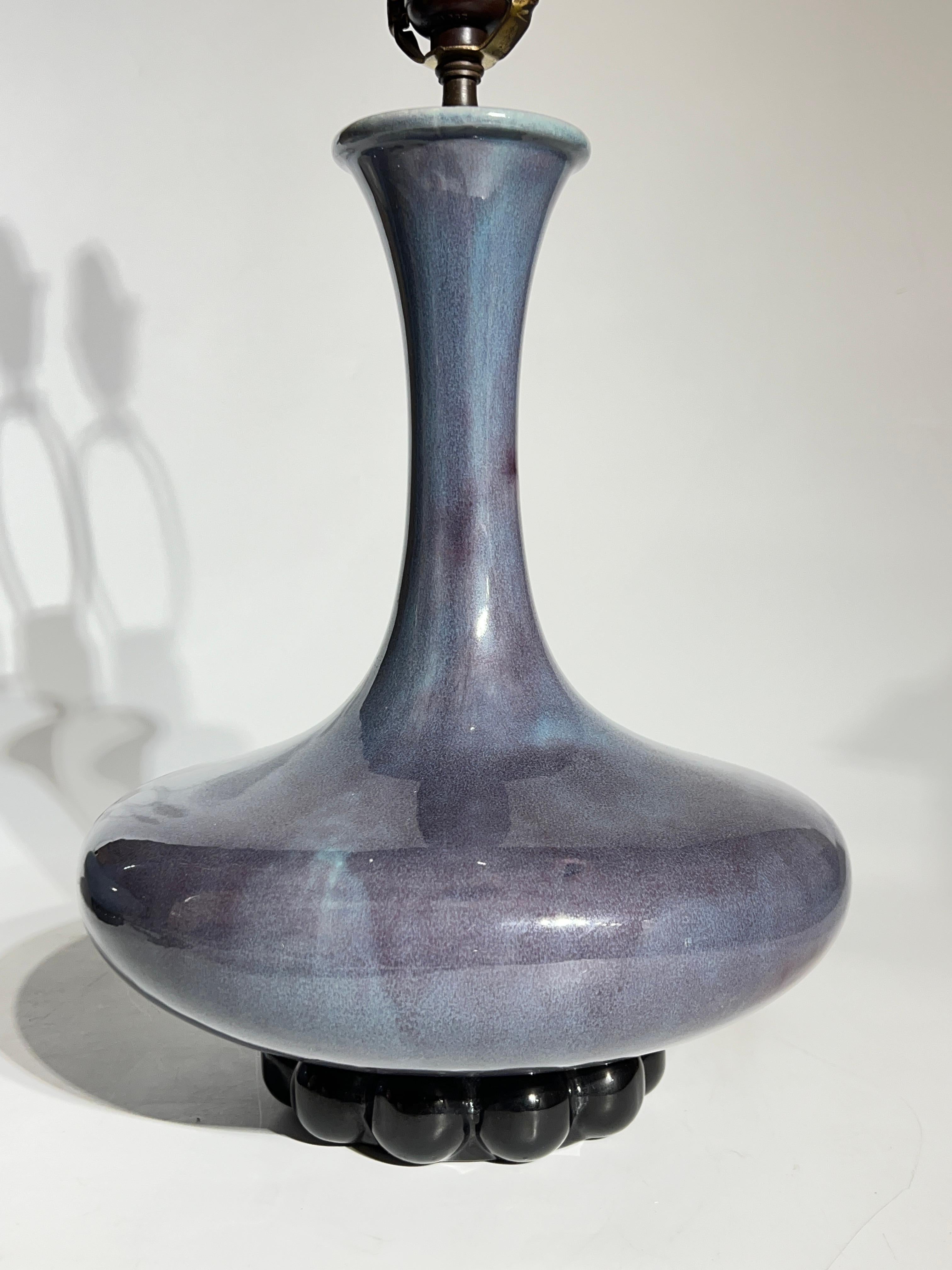Pair Mid-Century Modern Blue Flambe Glazed Ceramic Table Lamps by Haeger 12