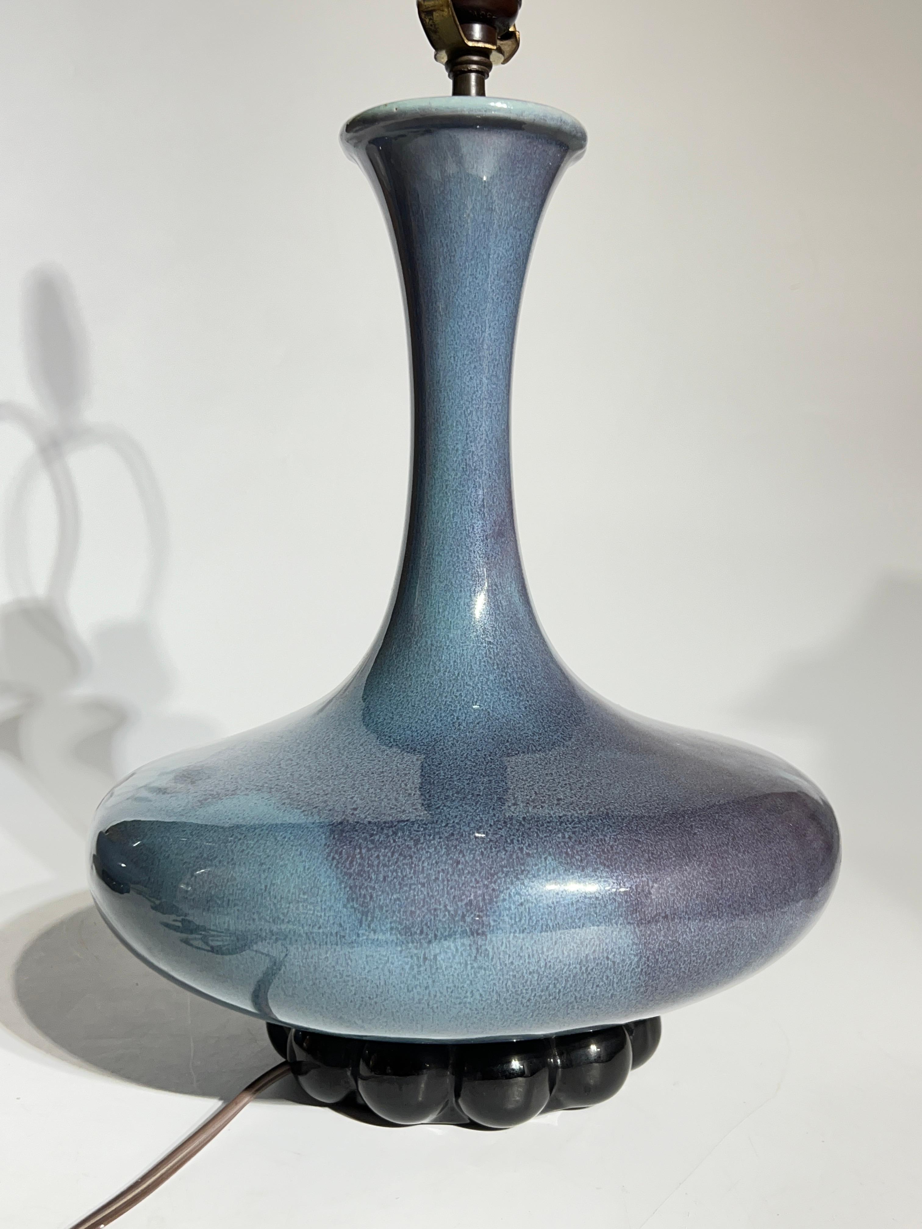 Pair Mid-Century Modern Blue Flambe Glazed Ceramic Table Lamps by Haeger 13