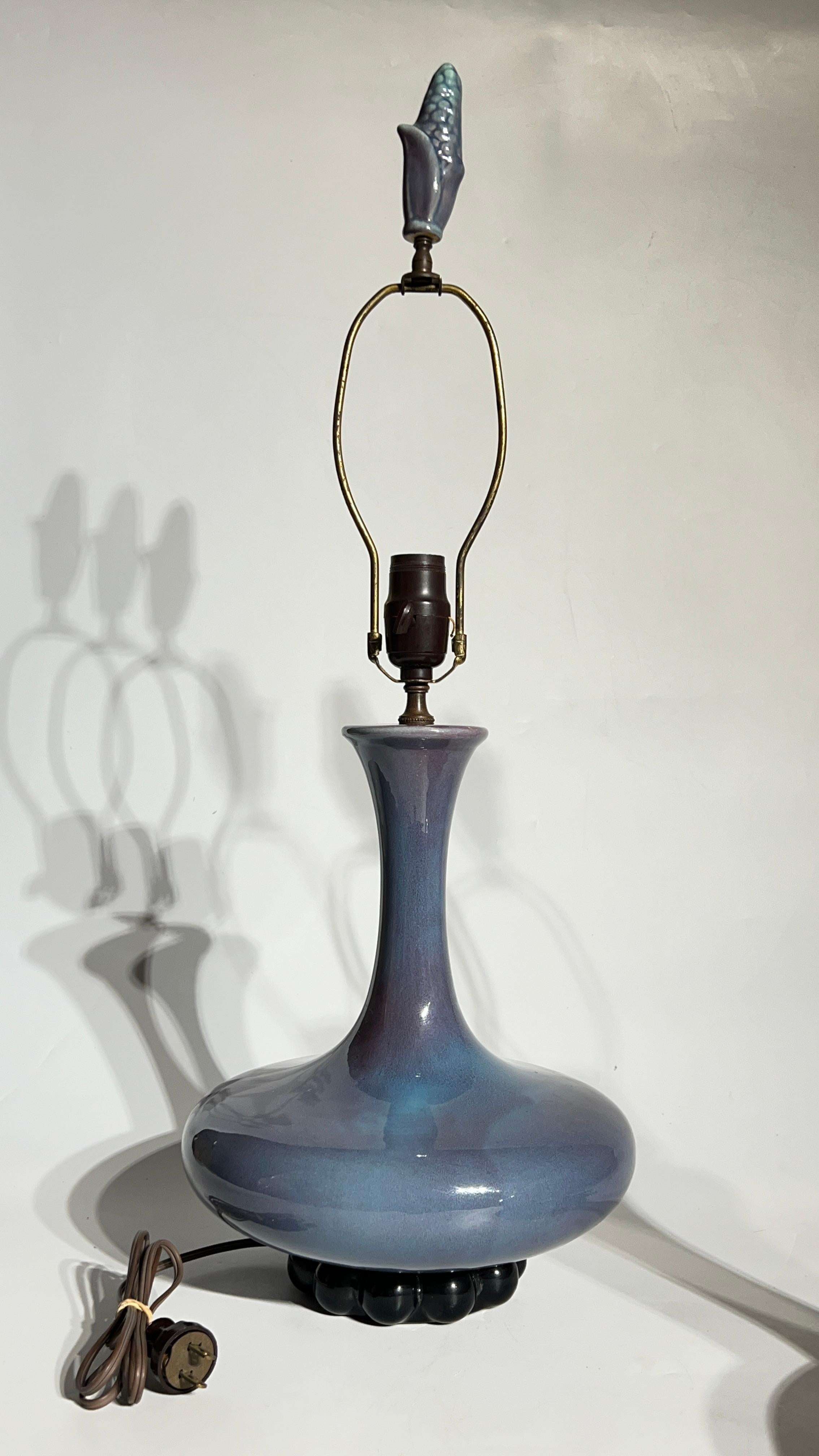 20th Century Pair Mid-Century Modern Blue Flambe Glazed Ceramic Table Lamps by Haeger