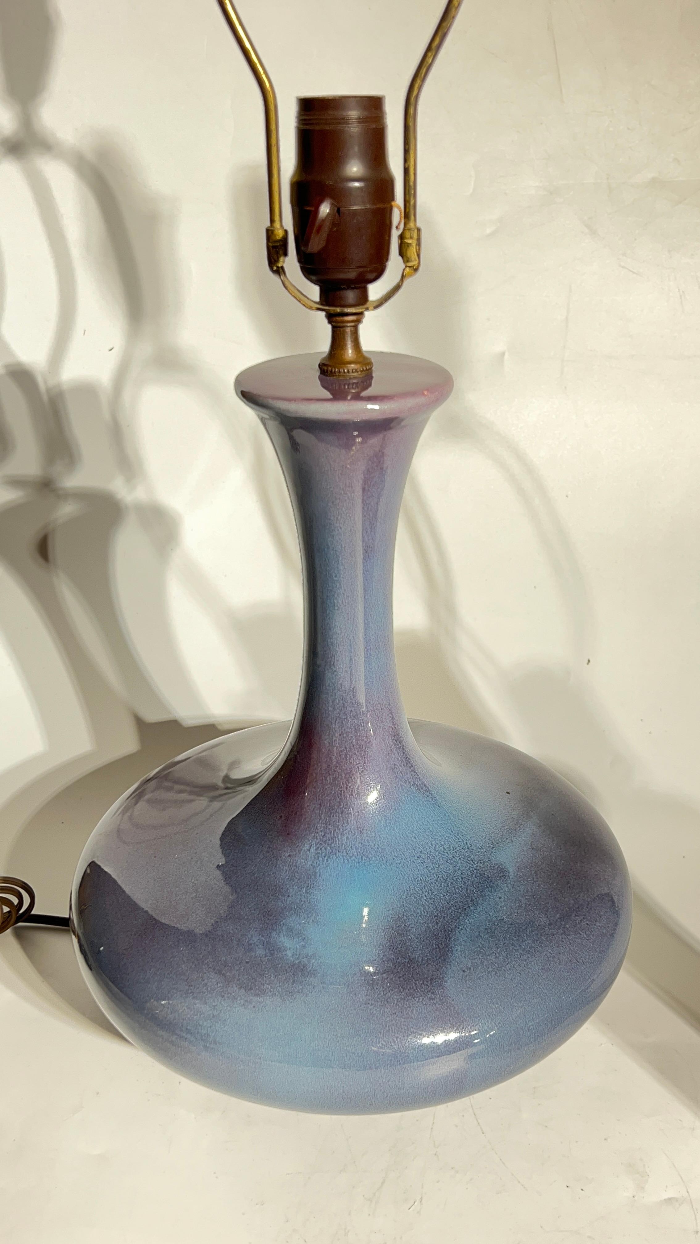 Pair Mid-Century Modern Blue Flambe Glazed Ceramic Table Lamps by Haeger 2