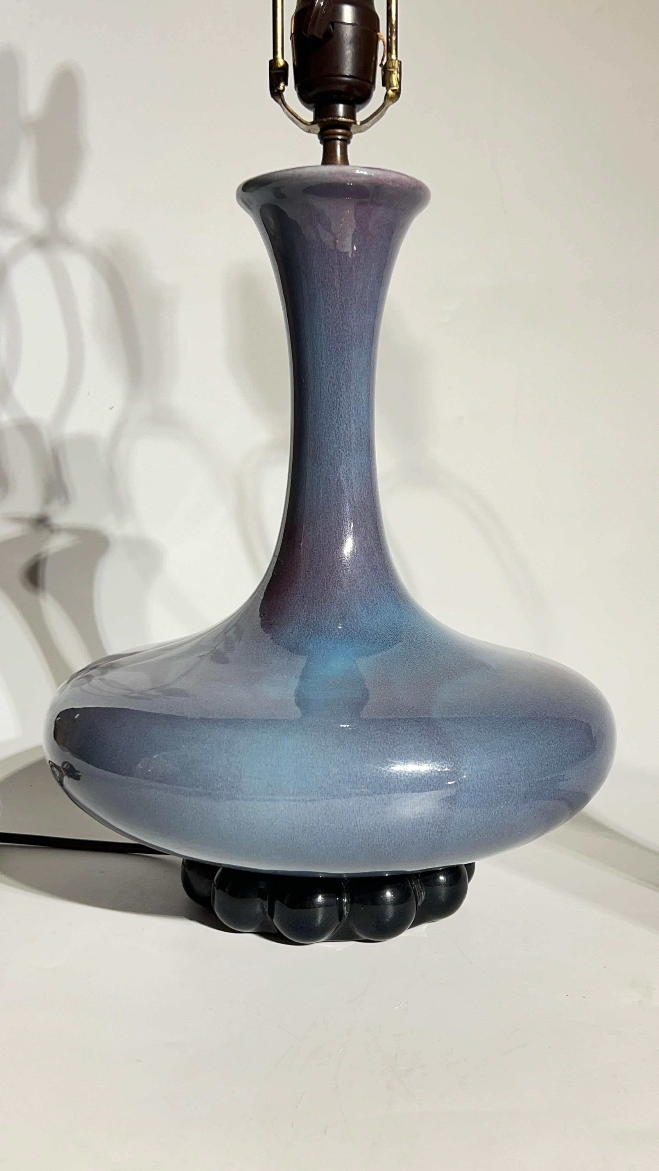 Pair Mid-Century Modern Blue Flambe Glazed Ceramic Table Lamps by Haeger 3