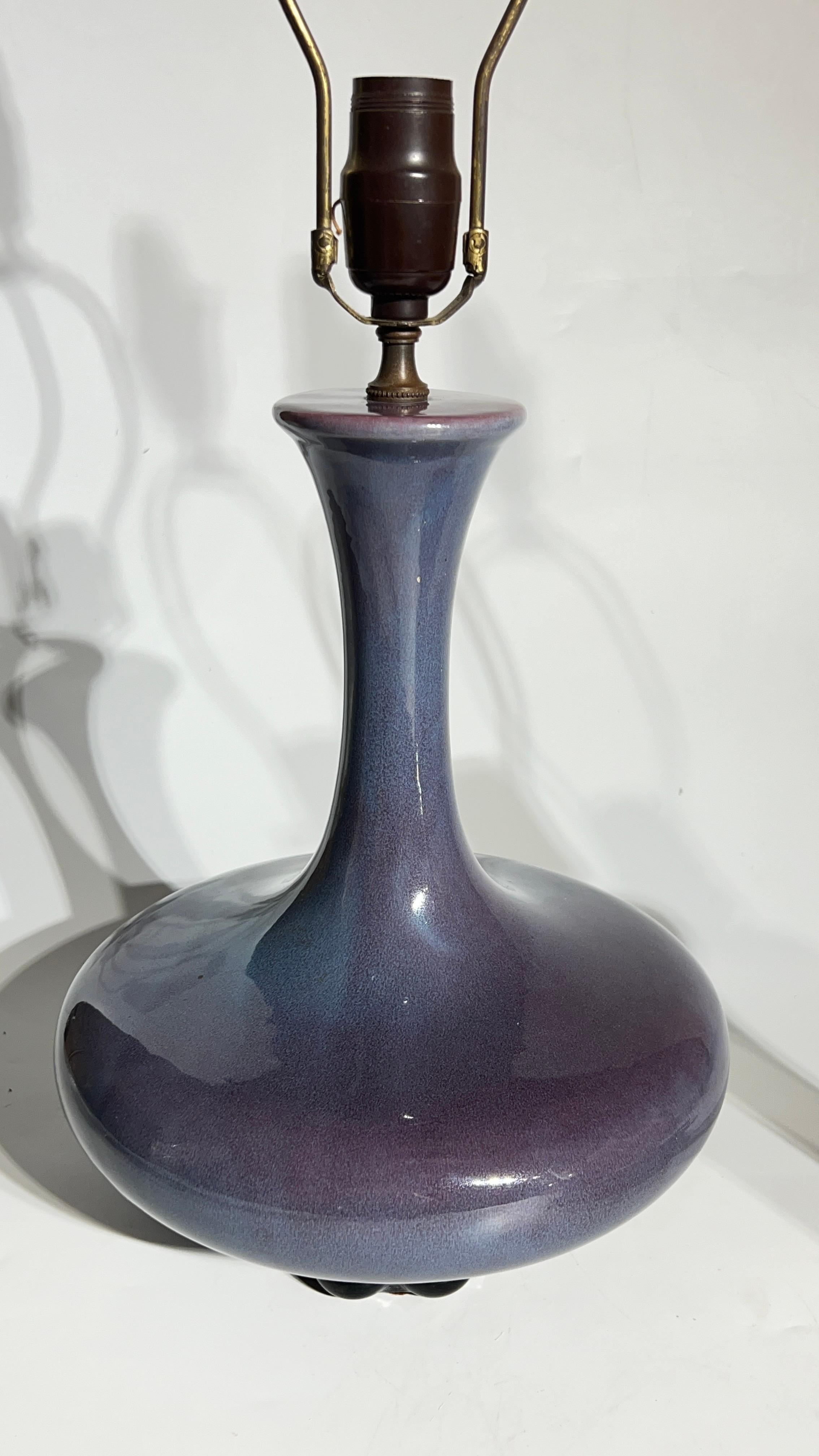 Pair Mid-Century Modern Blue Flambe Glazed Ceramic Table Lamps by Haeger 4