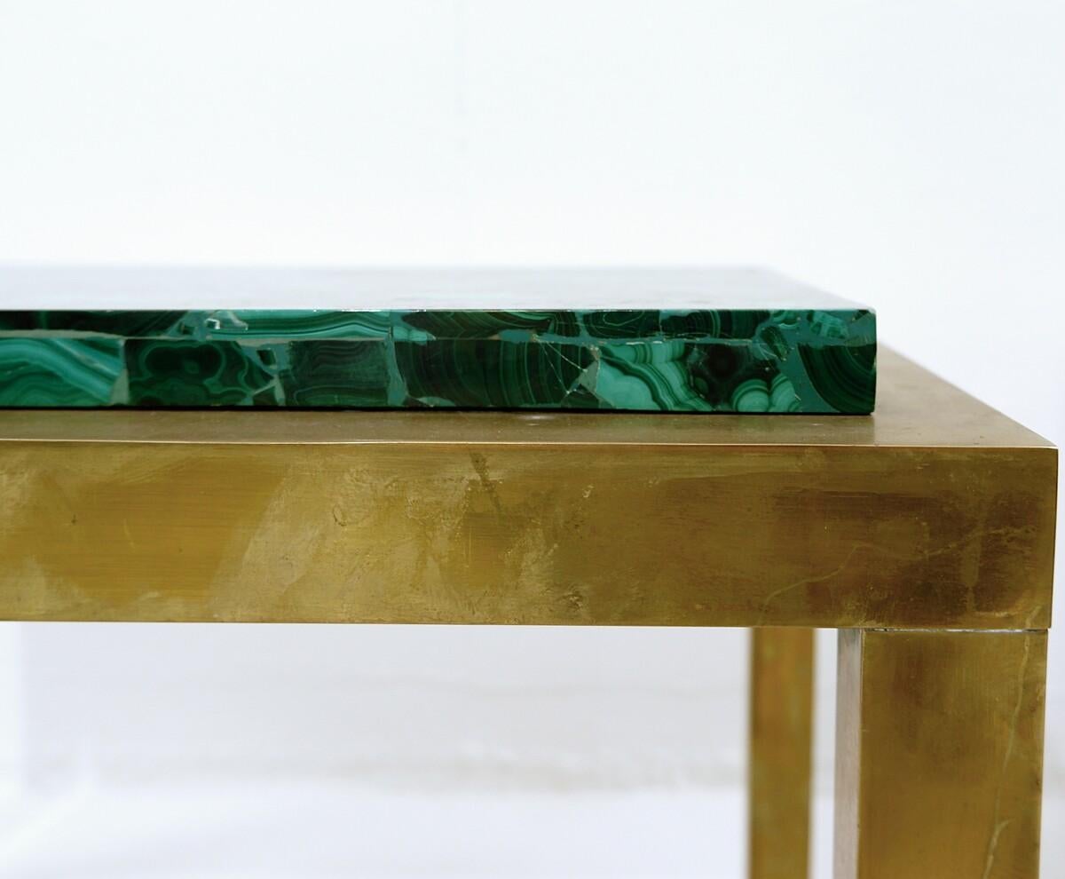 Pair Mid Century Modern Brass and malachite Side Tables In Good Condition In Brussels , BE