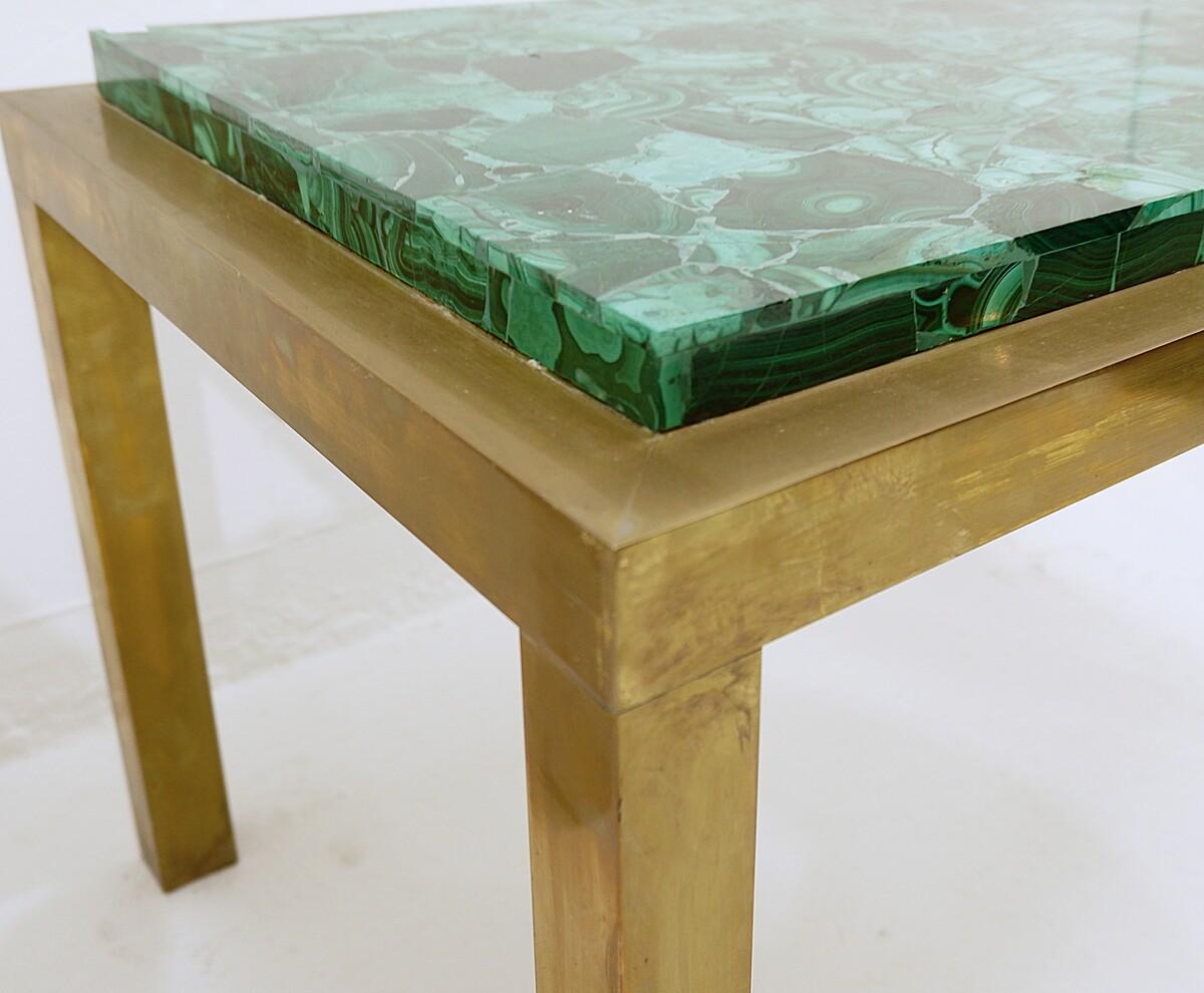 20th Century Pair Mid Century Modern Brass and malachite Side Tables