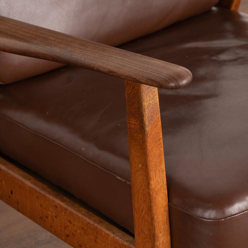 Pair, Mid-Century Modern Brown Leather Arm Chairs from Denmark 2