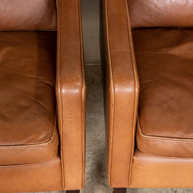 Pair, Mid-Century Modern Brown Leather Ear Flap Club Chairs by Mogens Hansen fro 4