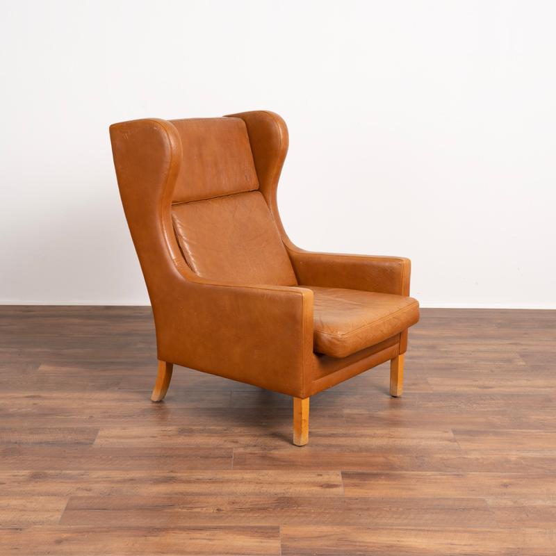 Mid-Century Modern Pair, Mid Century Modern Brown Leather Ear Flap Club Chairs by Mogens Hansen fro