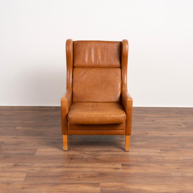 Danish Pair, Mid Century Modern Brown Leather Ear Flap Club Chairs by Mogens Hansen fro