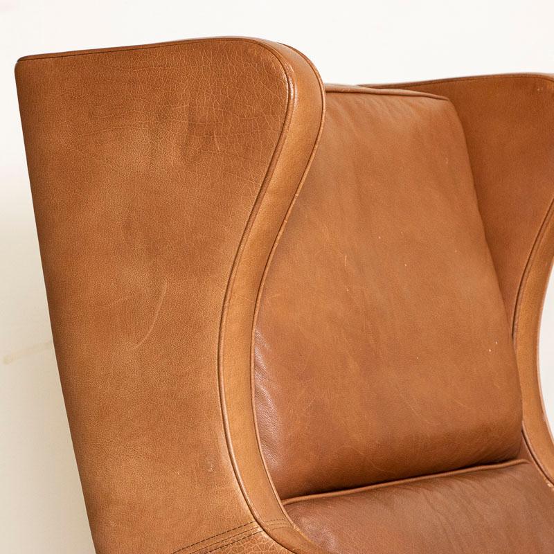 Pair, Mid-Century Modern Brown Leather Ear Flap Club Chairs by Mogens Hansen fro 1