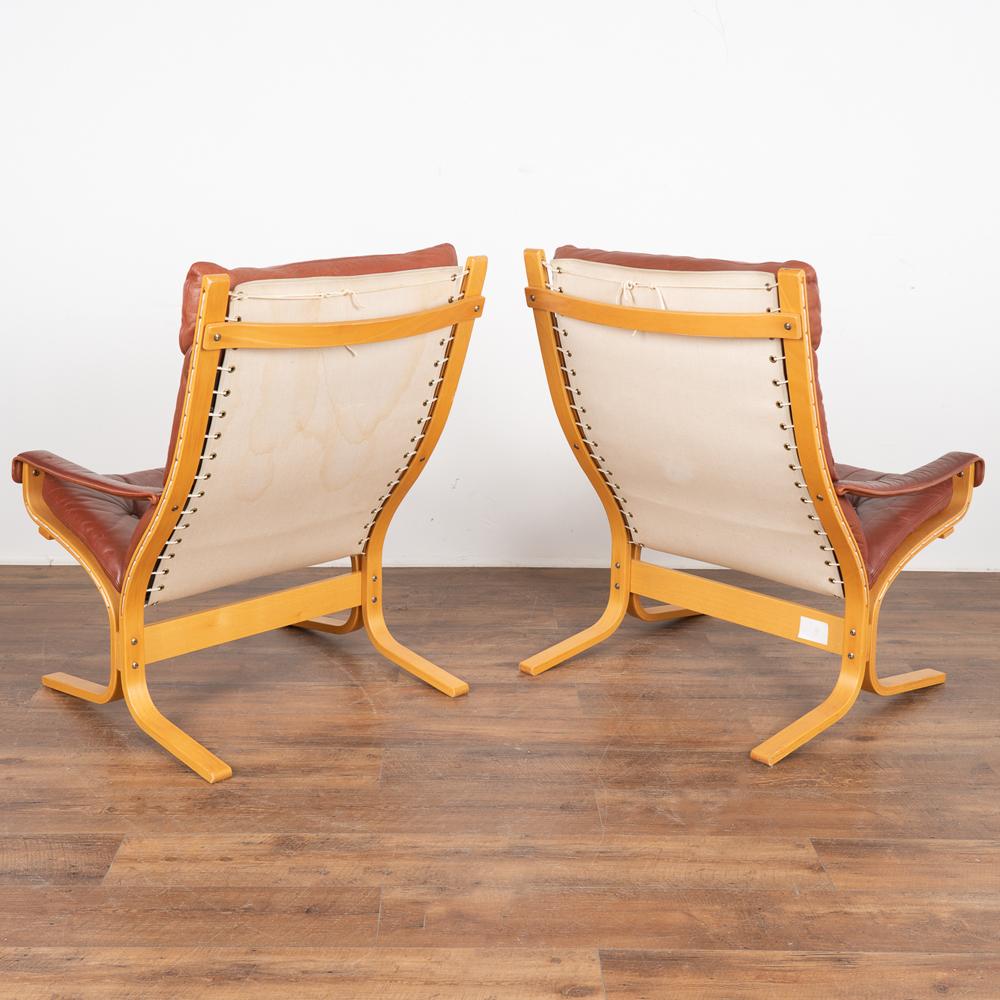 Pair, Mid-Century Modern Brown Vintage Leather Lounge Chairs, Denmark circa 1970 For Sale 6