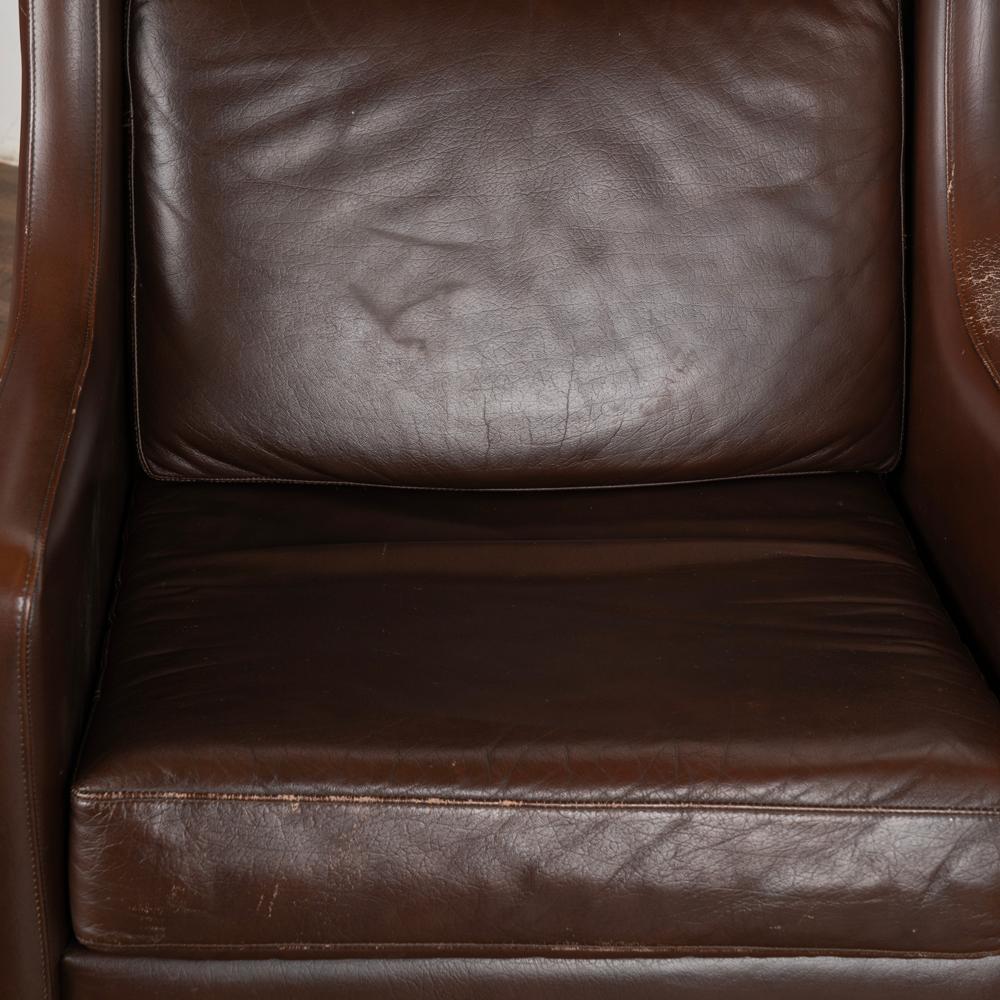 20th Century Pair, Mid-Century Modern Brown Vintage Leather Wingback Arm Chairs by Mogens Han