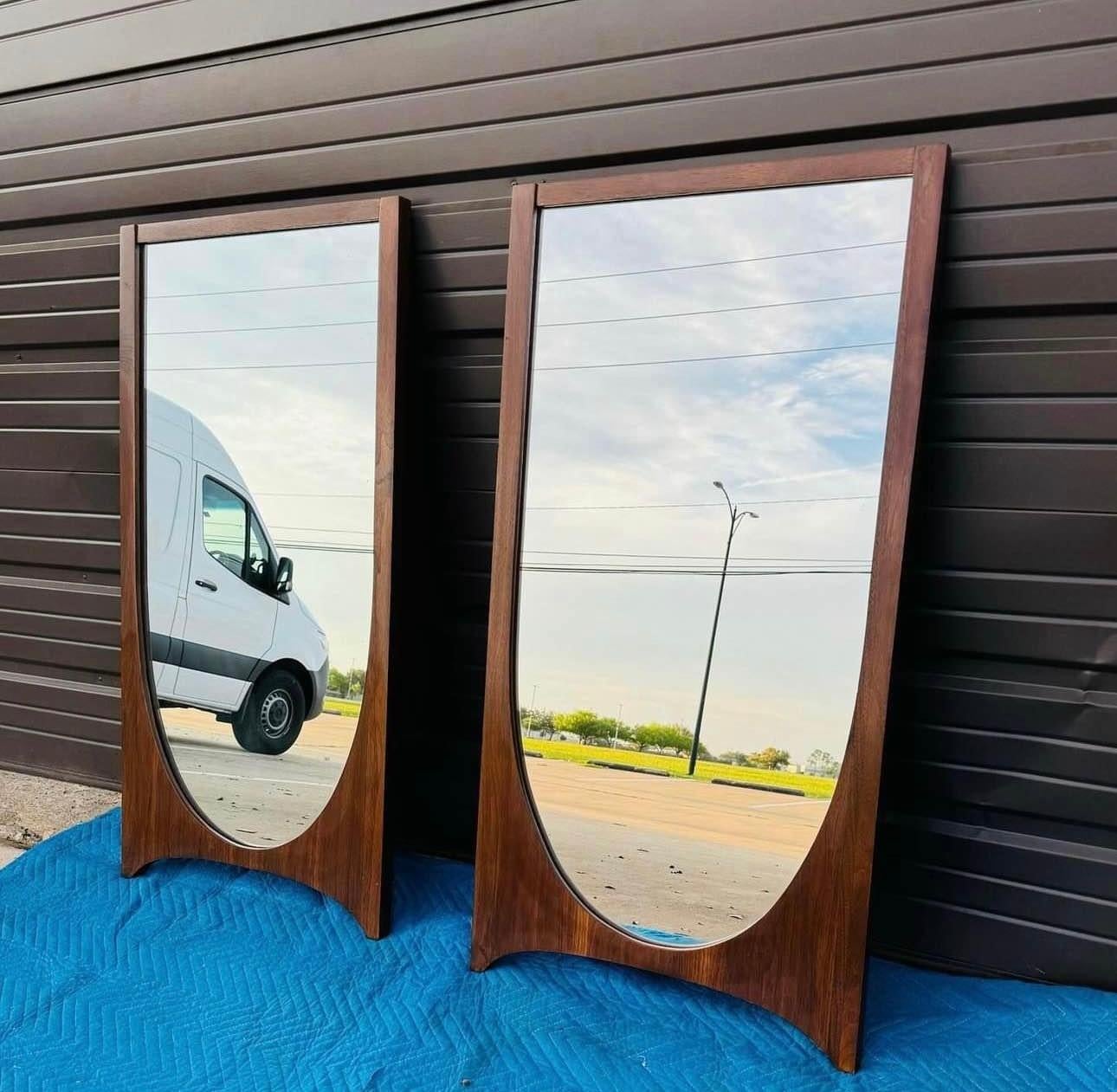 Mid-Century Modern Pair Mid Century Modern Broyhill Brasilia Walnut Mirrors