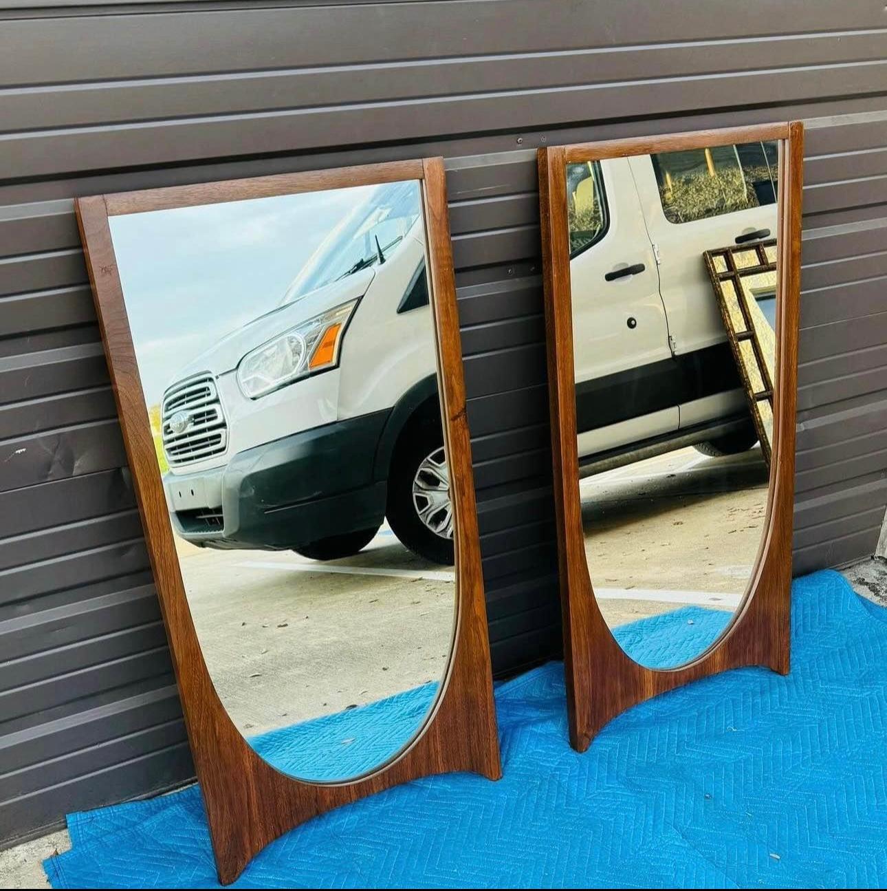 American Pair Mid Century Modern Broyhill Brasilia Walnut Mirrors