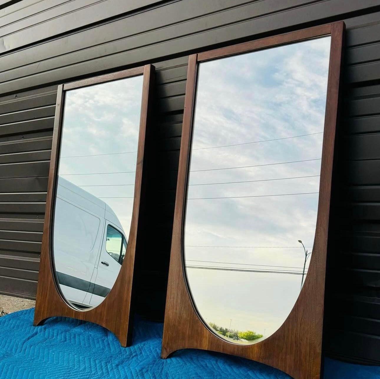 Lacquered Pair Mid Century Modern Broyhill Brasilia Walnut Mirrors