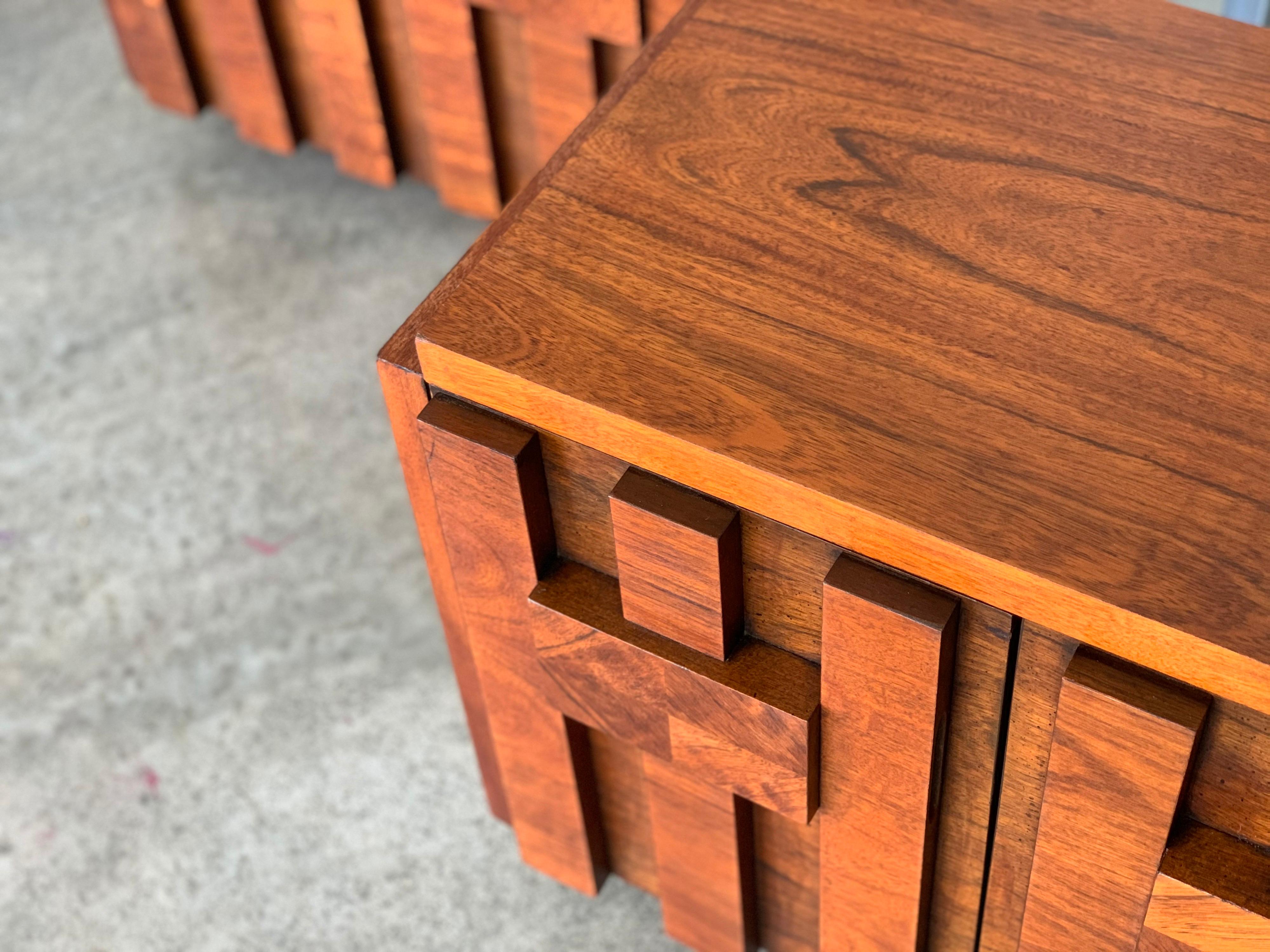 Pair of vintage midcentury Brutalist style nightstands by Lane Furniture for their 