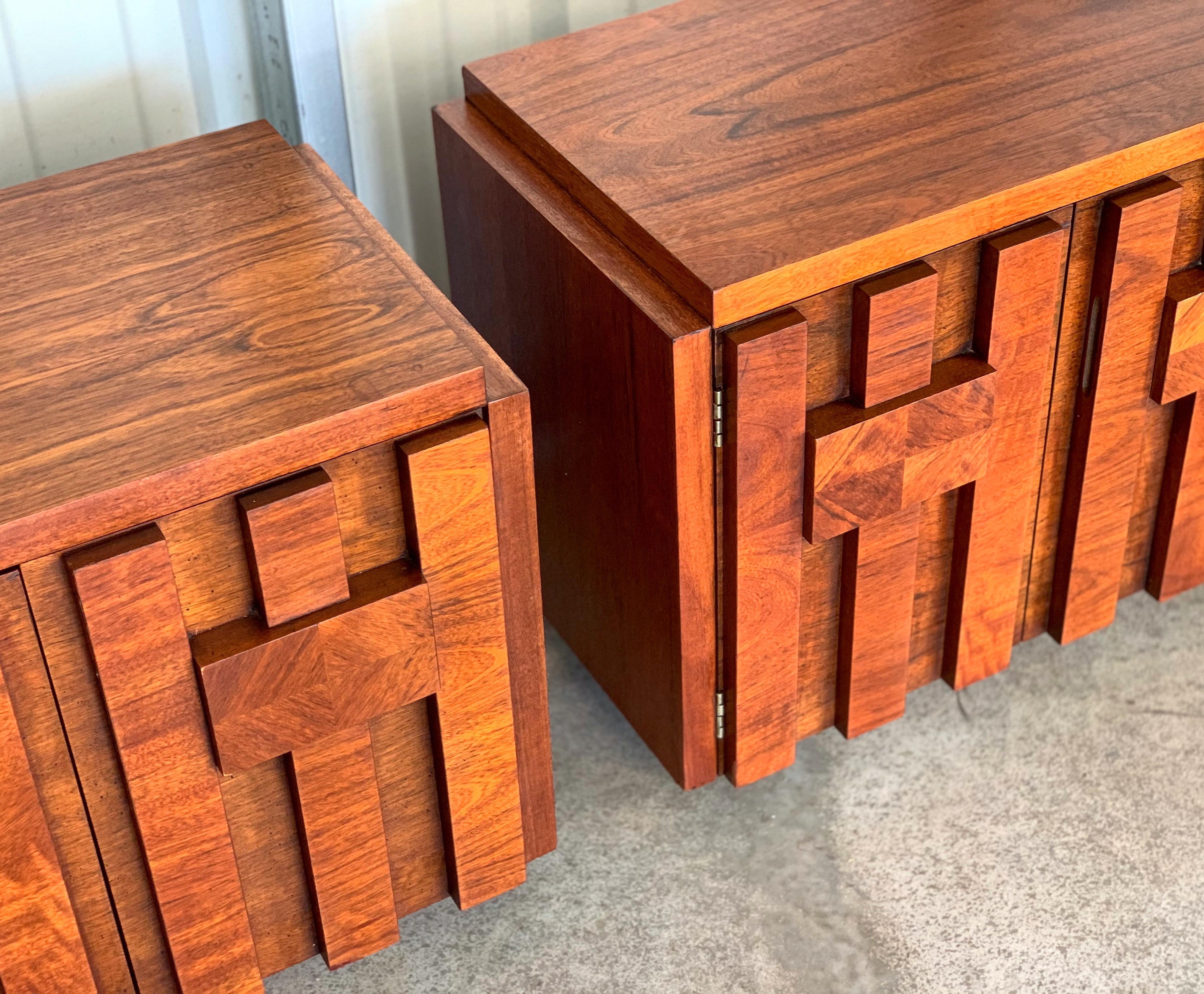 North American Pair of Mid-Century Modern Brutalist Style Nightstands in Walnut by Lane