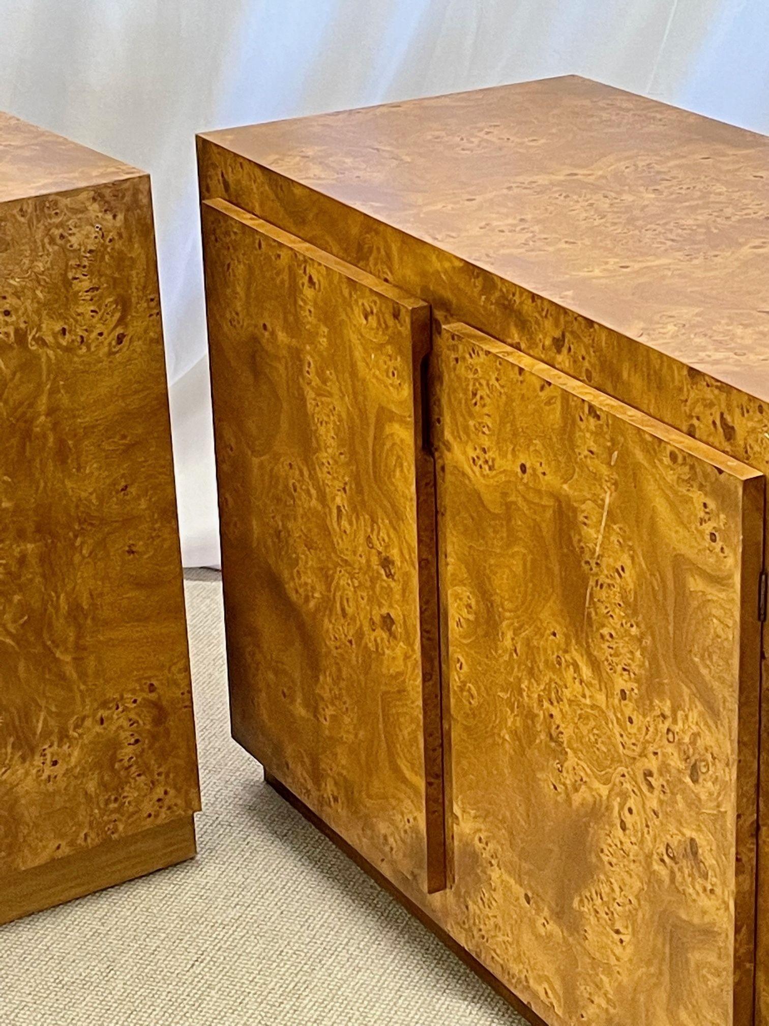 Pair Mid-Century Modern Burlwood Cabinets, Nightstands, Milo Baughman Style 6