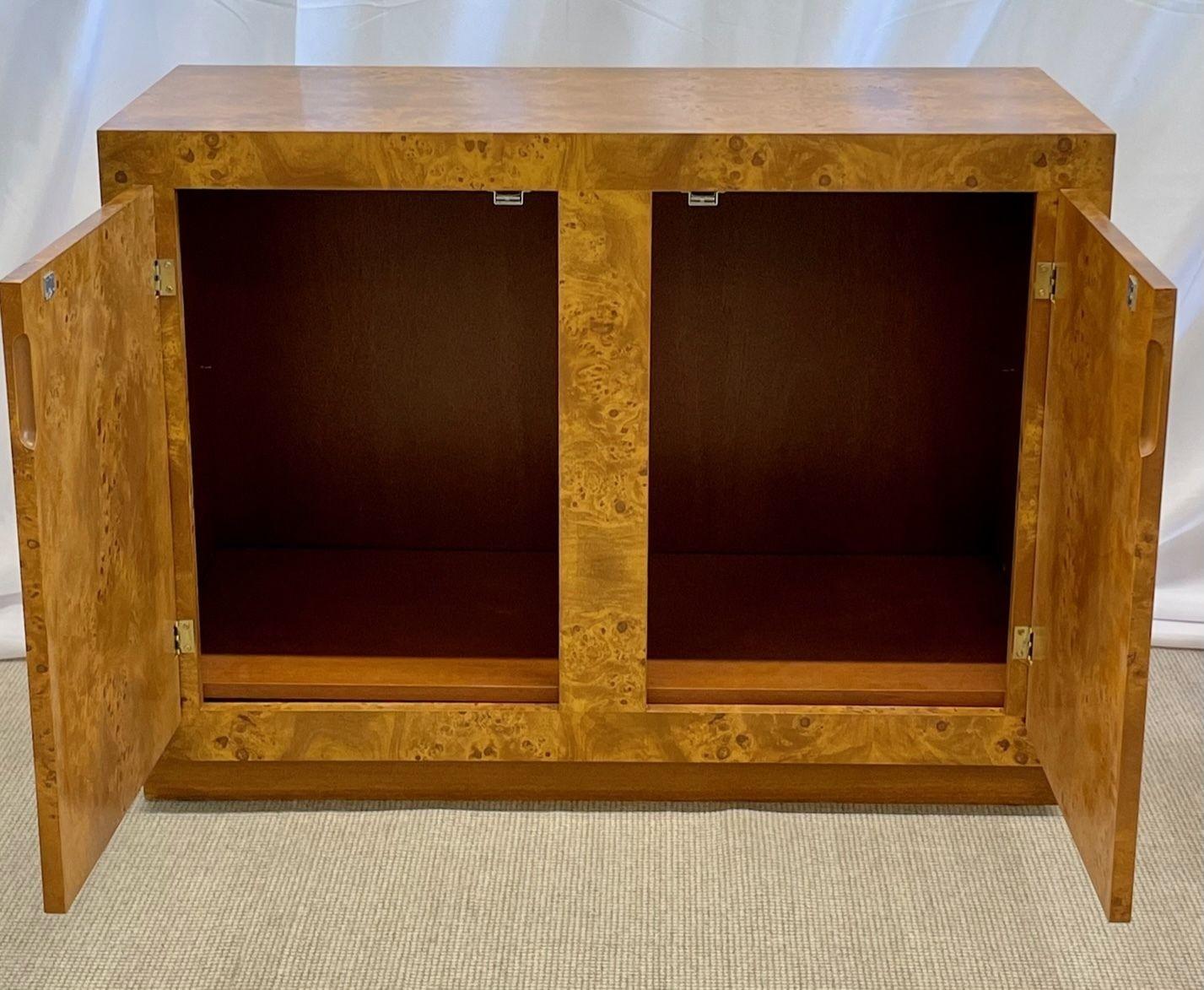 Pair Mid-Century Modern Burlwood Cabinets, Nightstands, Milo Baughman Style In Good Condition In Stamford, CT