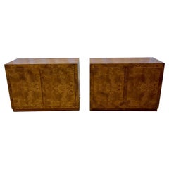 Pair Mid-Century Modern Burlwood Cabinets, Nightstands, Milo Baughman Style