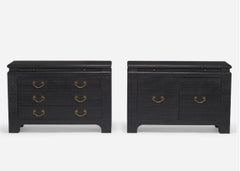 Harrison Van Horn, Mid-Century Modern, Commodes, Black Leather Wrapped, 1980s