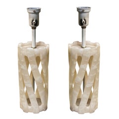 Pair Mid-Century Modern Carved Alabaster Table Lamps