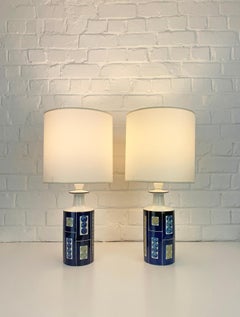 Coppia di lampade in ceramica della modernità di metà secolo Royal Copenhagen Fog and Morup Danimarca 1960