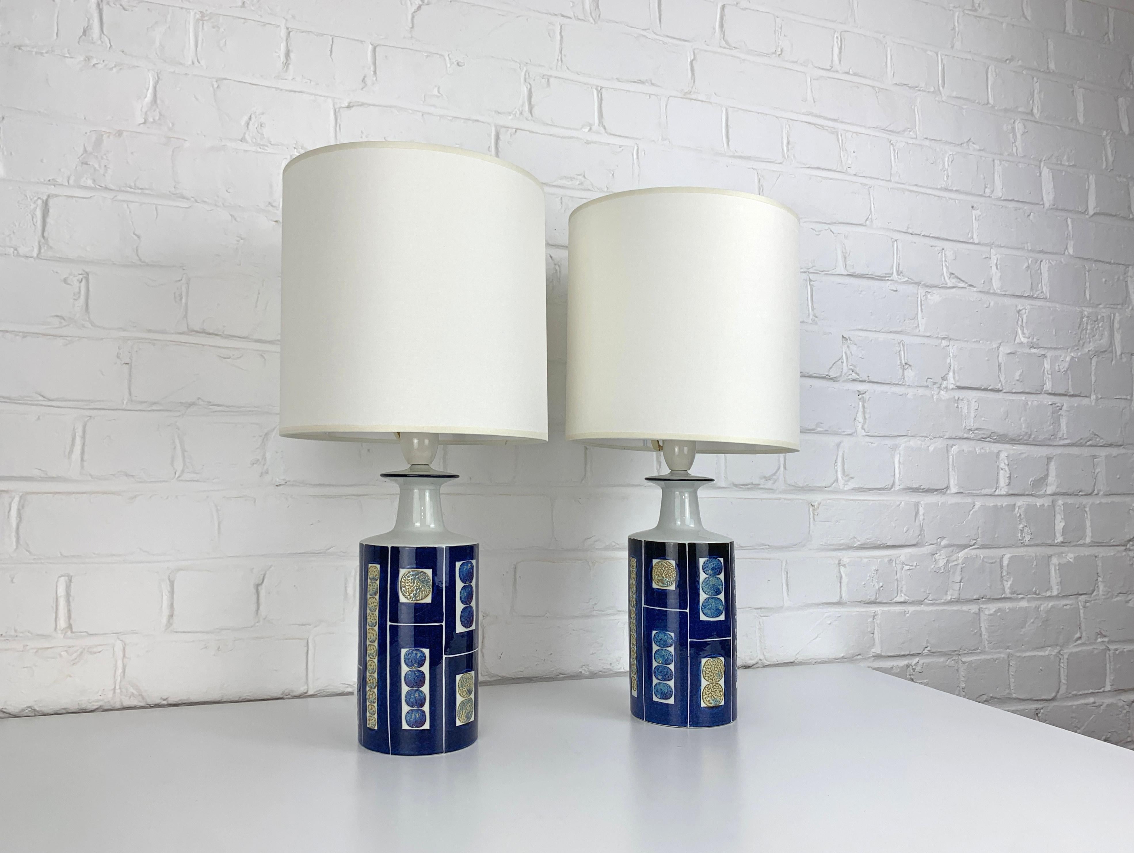Pair Mid-Century Modern Ceramic Lamps Royal Copenhagen Fog&Morup Denmark 1960s (Keramik) im Angebot