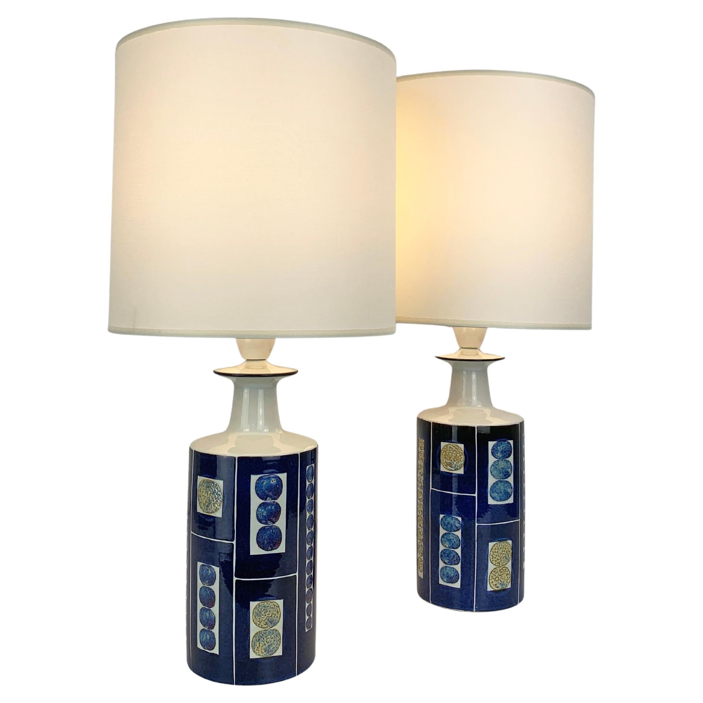 Pair Mid-Century Modern Ceramic Lamps Royal Copenhagen Fog&Morup Denmark 1960s im Angebot