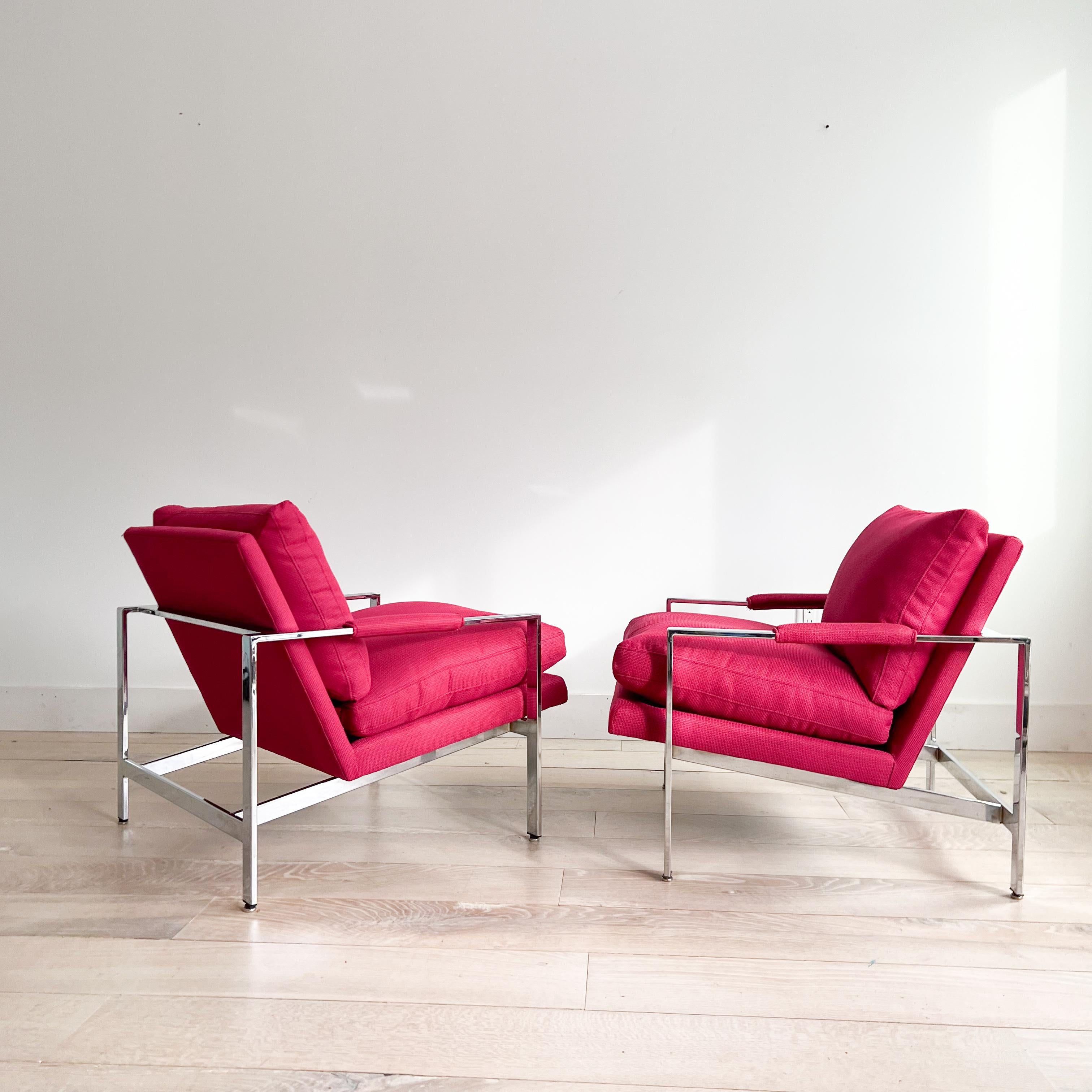 Pair Mid Century Modern Chrome Lounge Chairs by Milo Baughman for Thayer Coggin For Sale 2