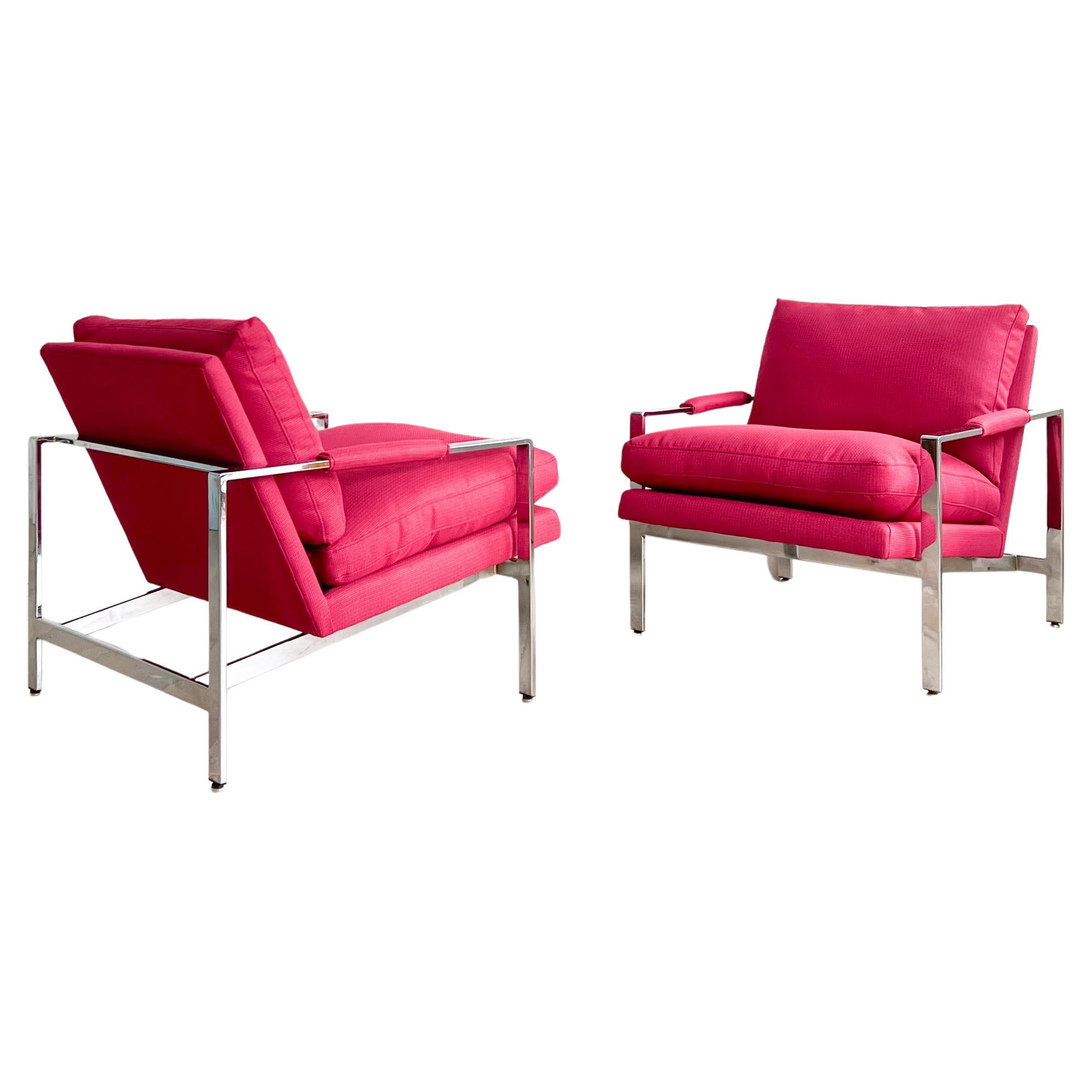 Pair Mid Century Modern Chrome Lounge Chairs by Milo Baughman for Thayer Coggin