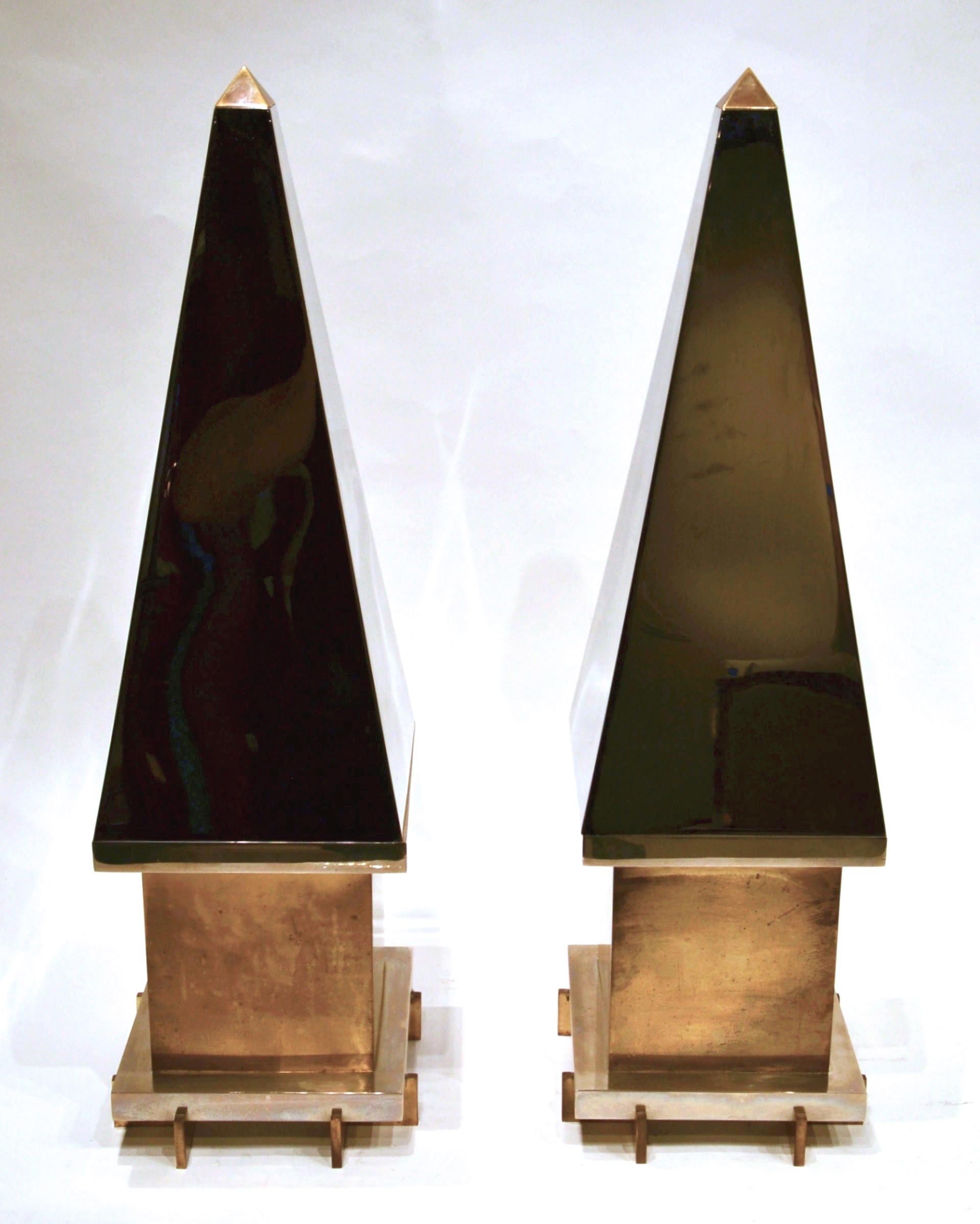 Mid-20th Century Pair of Mid-Century Modern Chrome-Plated Bronze Obelisks