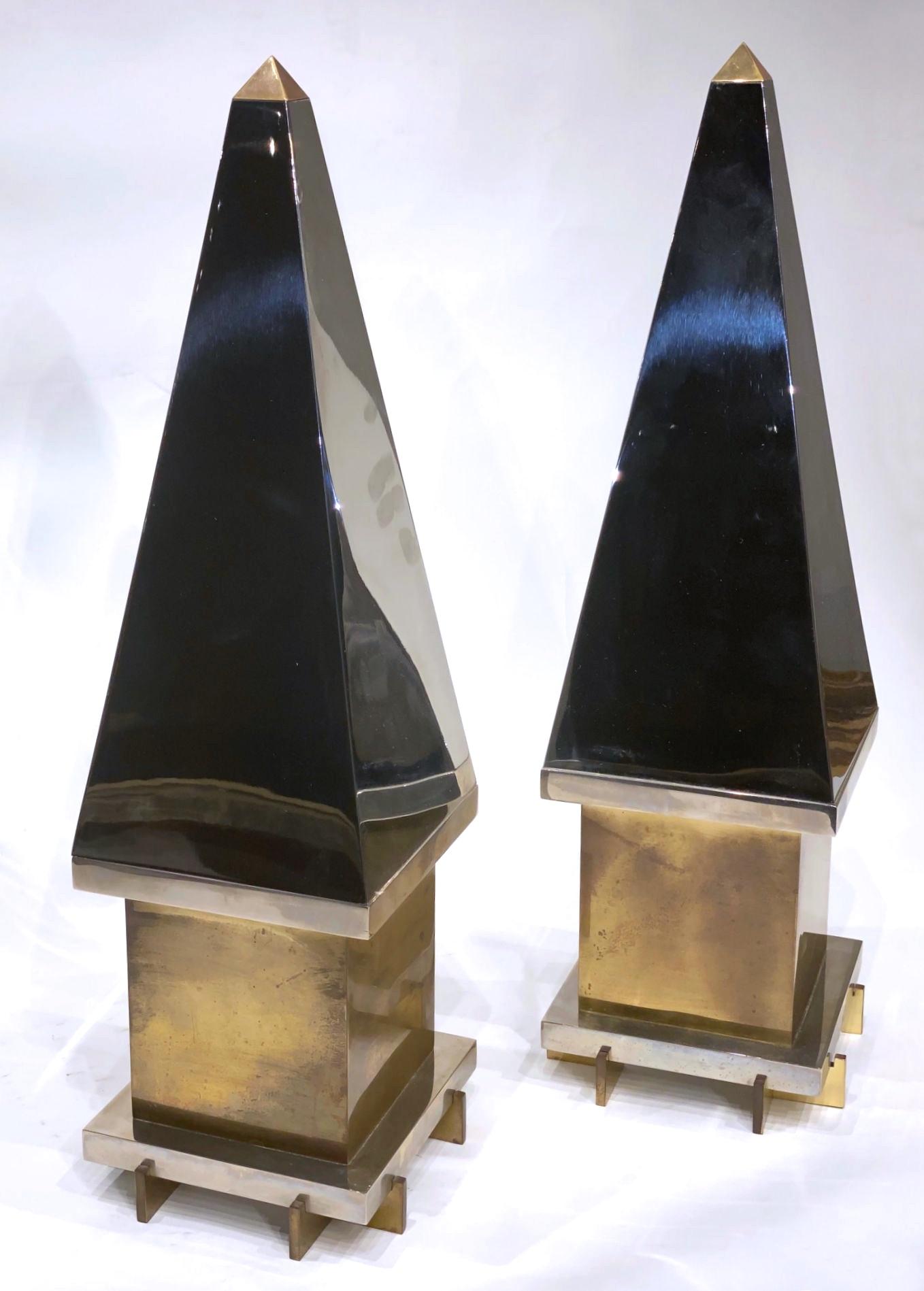 Pair of Mid-Century Modern Chrome-Plated Bronze Obelisks 1