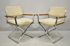 Mid-Century Modern Chrome X-Frame Directors Armchairs Cal Style Furn, 'A', Pair