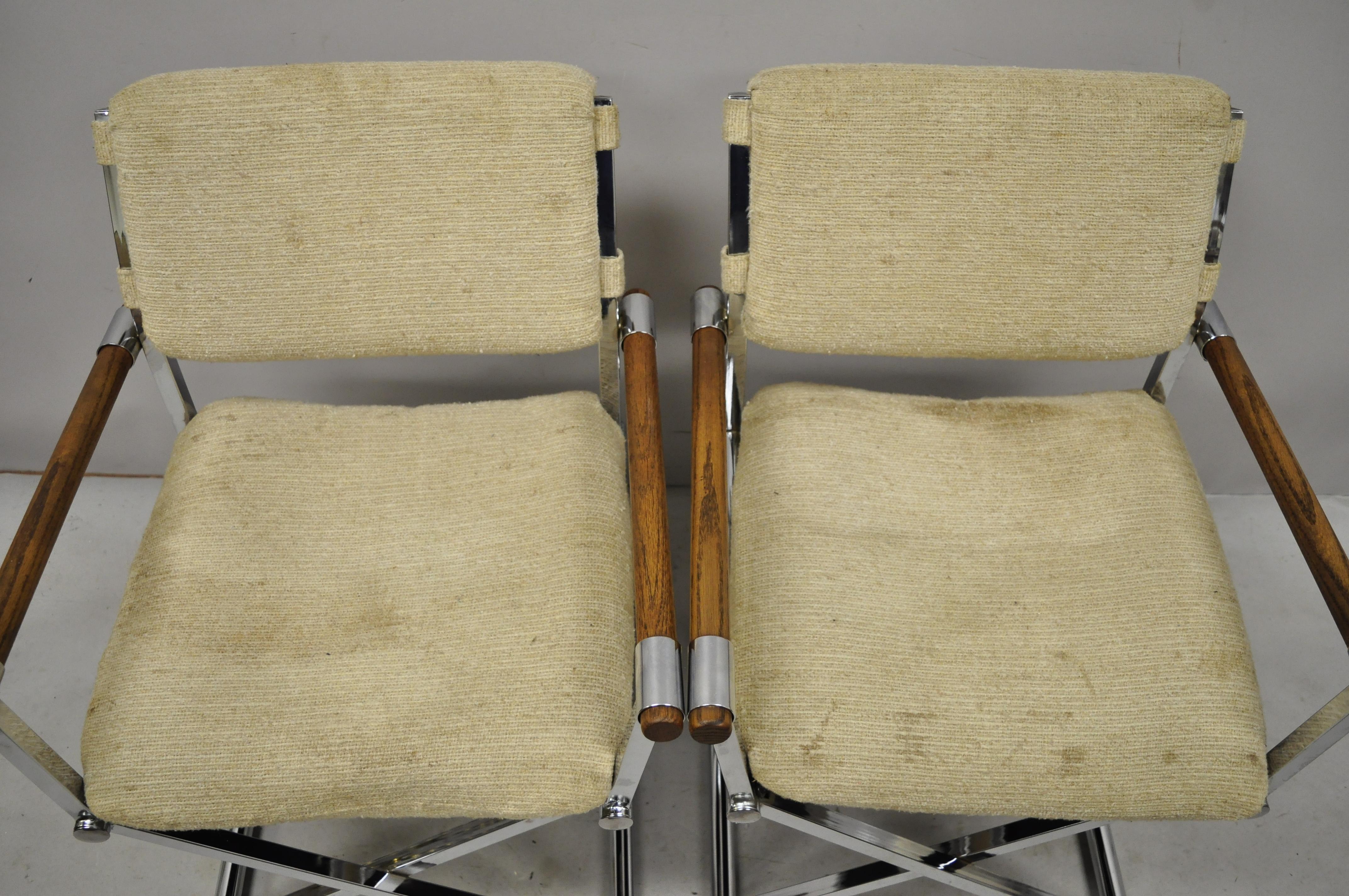 Mid-Century Modern Chrome X-Frame Directors Armchairs Cal Style Furn, 'A', Pair In Good Condition In Philadelphia, PA
