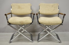 Mid-Century Modern Chrome X-Frame Directors Armchairs Cal Style Furn, 'B', Pair