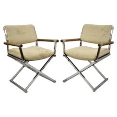 Mid-Century Modern Chrome X-Frame Directors Armchairs Cal Style Furn, 'B', Pair