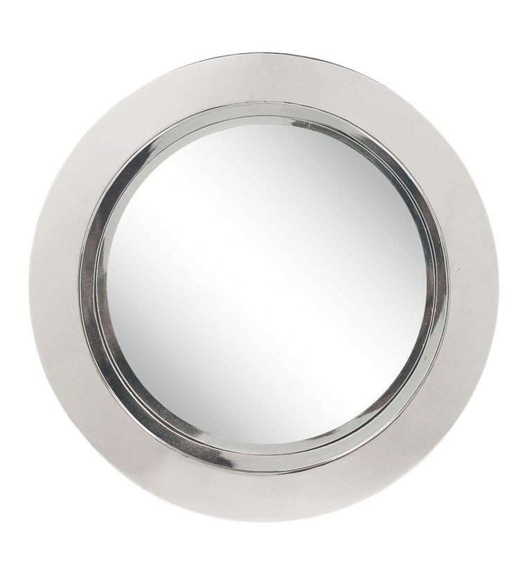 Pair of MidCentury Modern Circular Porthole Wall Mirror in Chrome