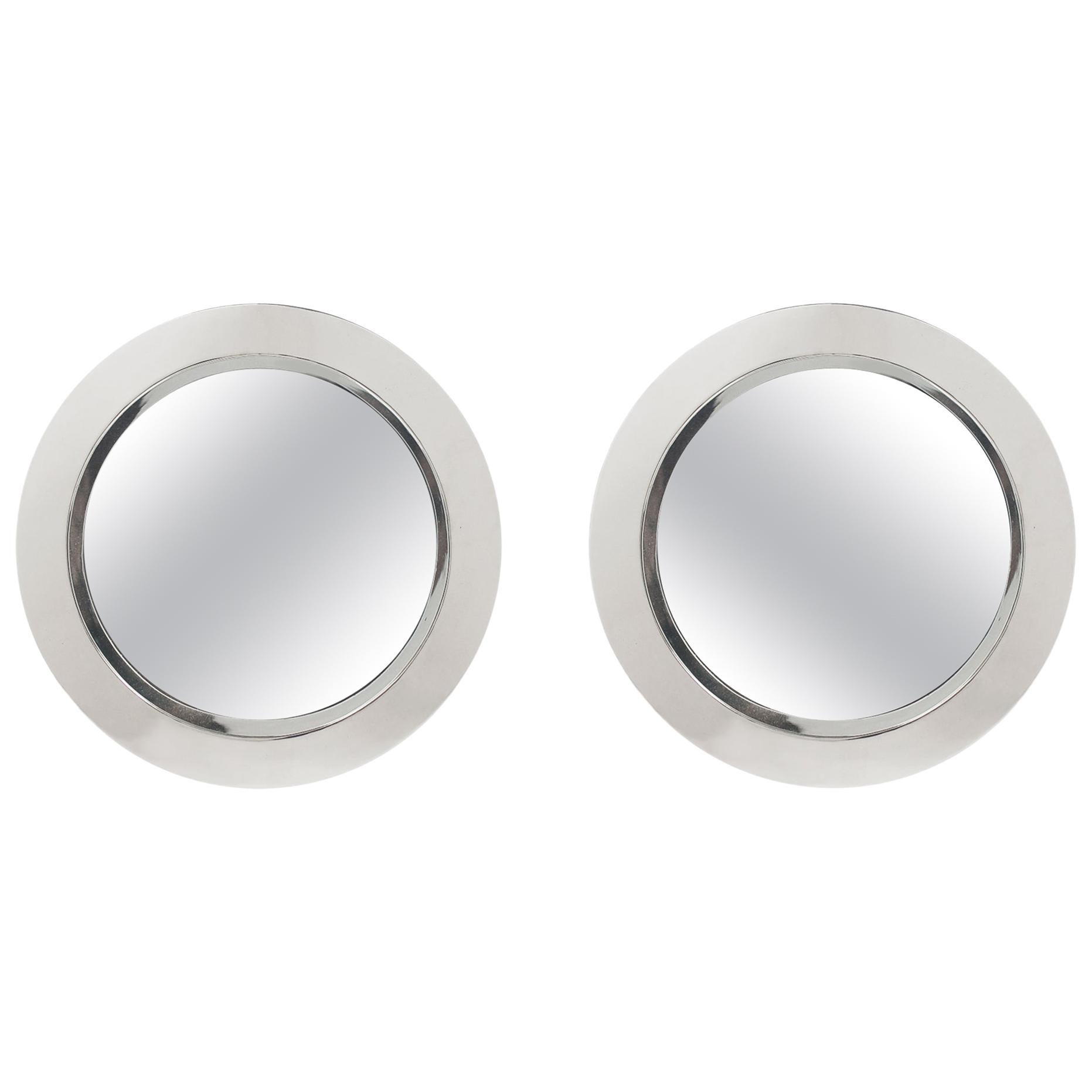 Pair of Mid-Century Modern Circular Porthole Wall Mirror in Chrome, Curtis Jere For Sale