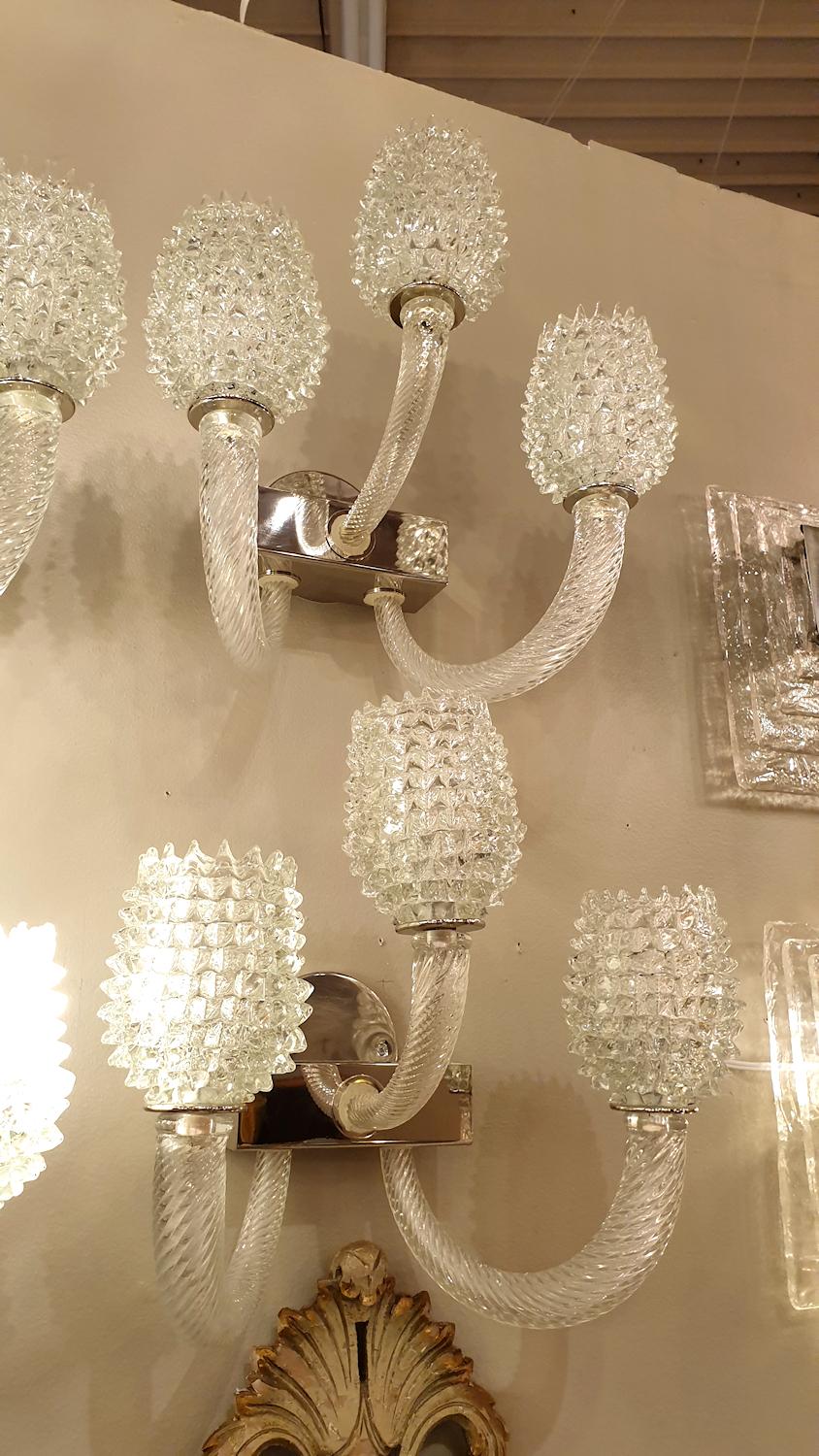 Four Mid-Century Modern Clear Textured Murano Glass Sconces by Barovier, 1970 In Excellent Condition In Dallas, TX