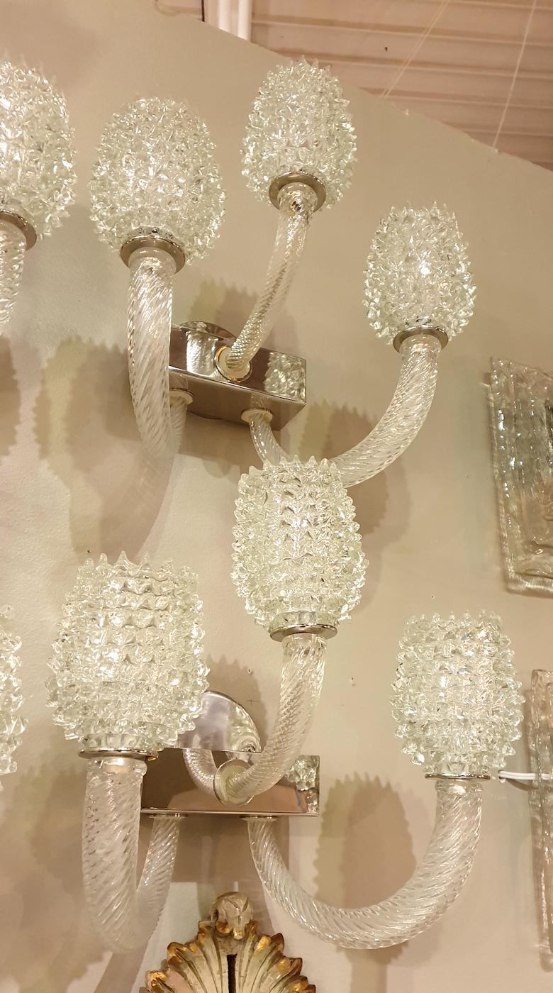 Late 20th Century Four Mid-Century Modern Clear Textured Murano Glass Sconces by Barovier, 1970